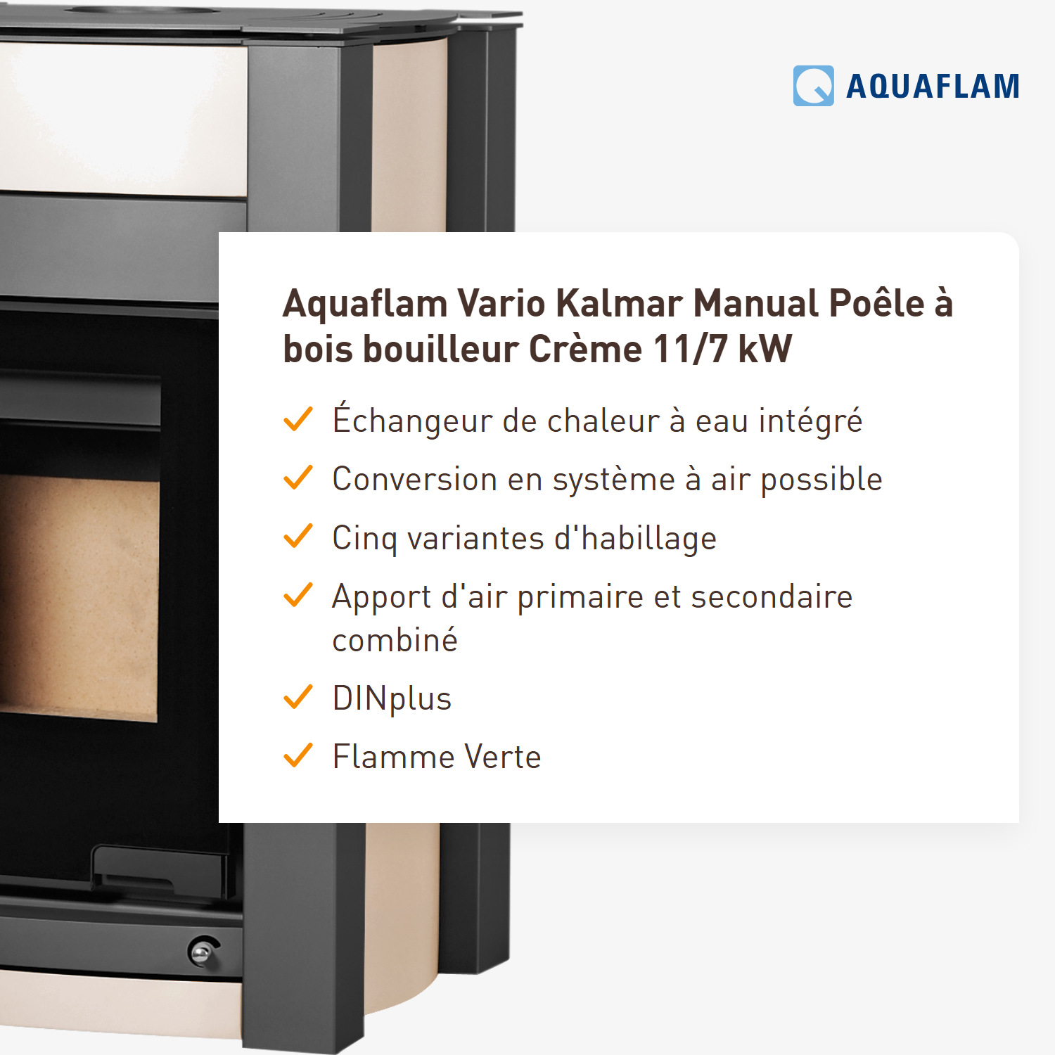 Aquaflam Vario Kalmar Manuel Poêle à bois avec échangeur d'eau Crème 11/7 kW