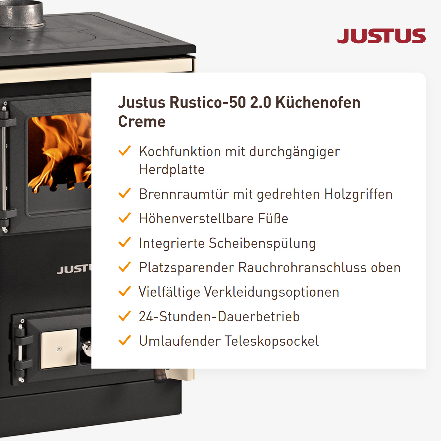 Justus Rustico-50 2.0 Küchenofen Creme
