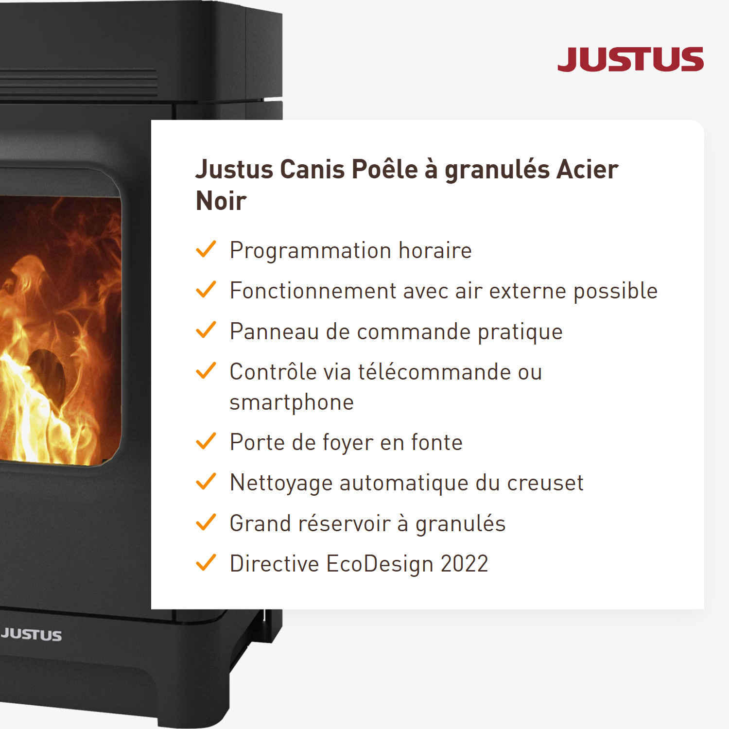 Justus Canis poêle à granulés acier noir