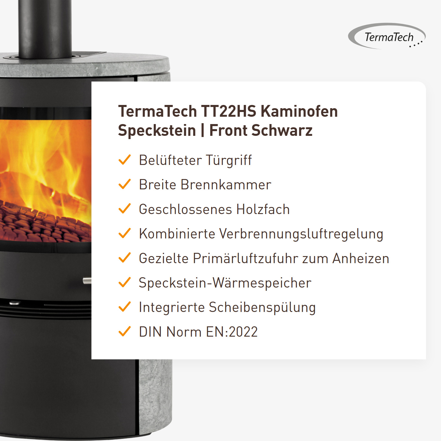 TermaTech TT22HS Kaminofen Speckstein | Front Schwarz