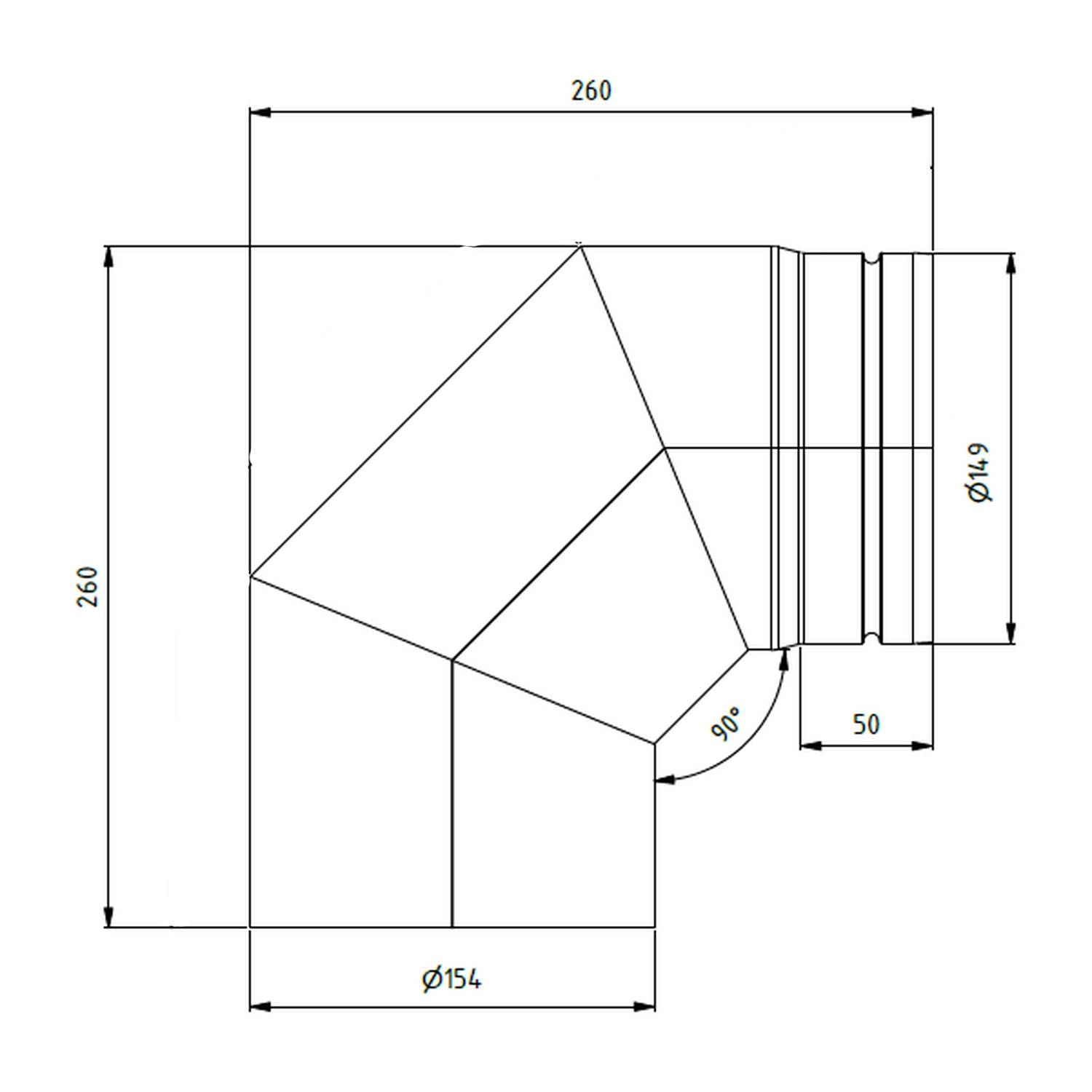 Raik Lifestyle Coude diamètre 150/90° 2,00mm rétreint 3 pièces avec joint noir pour tuyau de fumée/ conduit de fumée