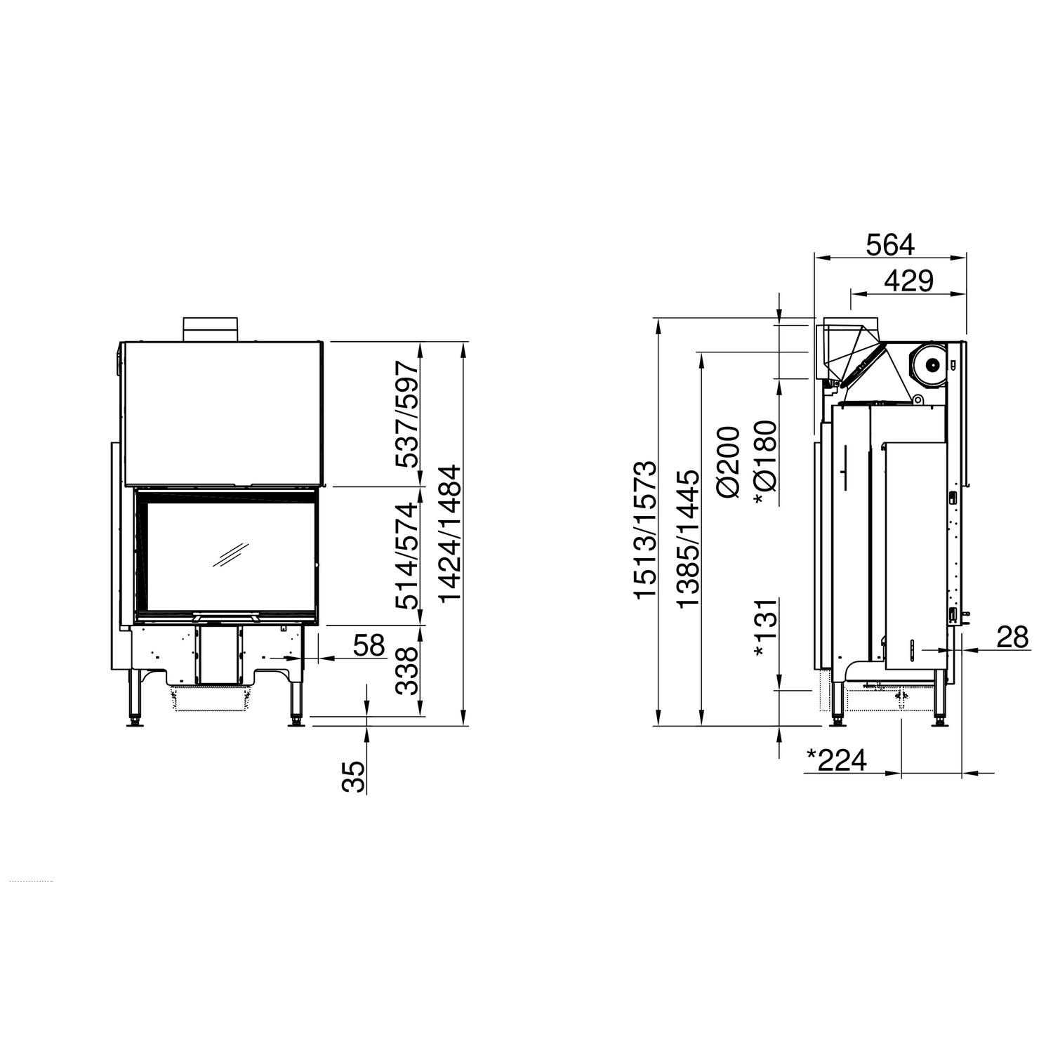 Spartherm Varia 2Rh Kamineinsatz 1424 180 mm