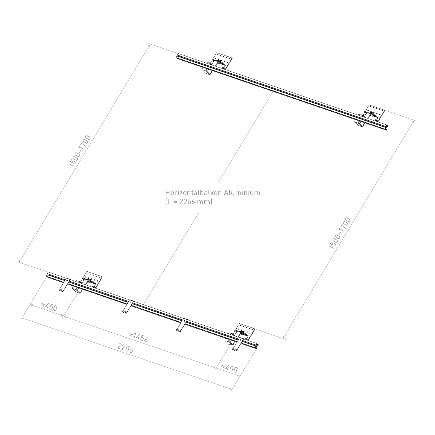 Sunex Standard Kit de montage pour toit incliné 25-60 degrés pour 2 capteurs solaires plats AMP 2.0