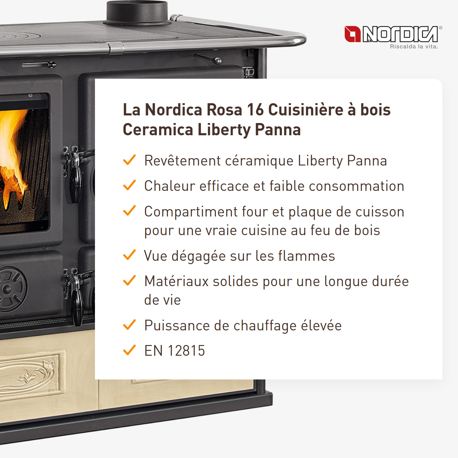 La Nordica Rosa 16 cuisinière à bois céramique Liberty Panna