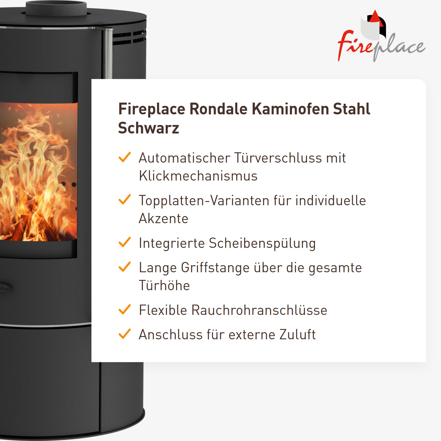 Fireplace Rondale Kaminofen Stahl Schwarz