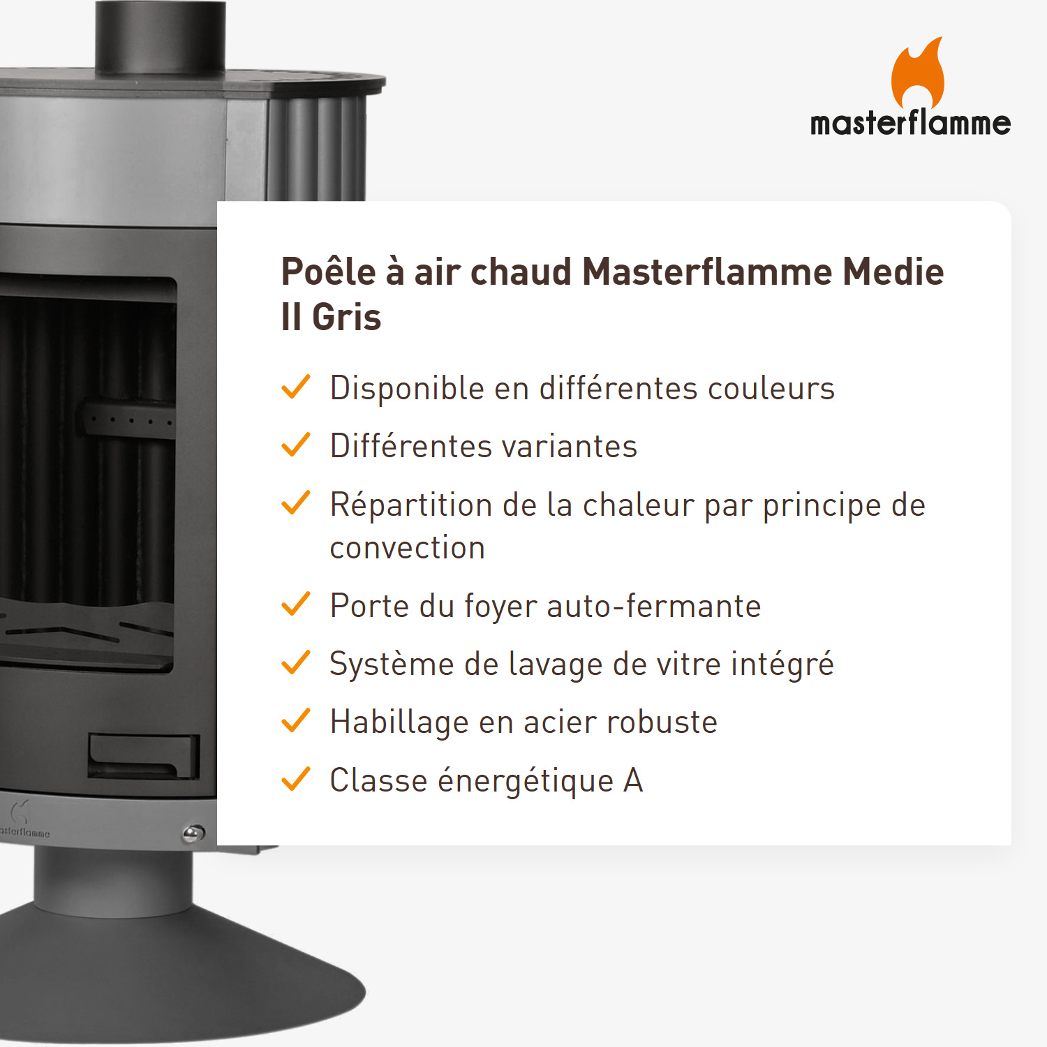 Poêle à air chaud Masterflamme Medie II Gris