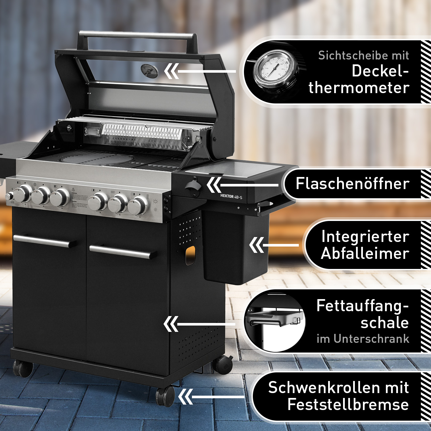 Feuergott Gas-Grillstation Hektor 4B-S inkl. Abdeckhaube