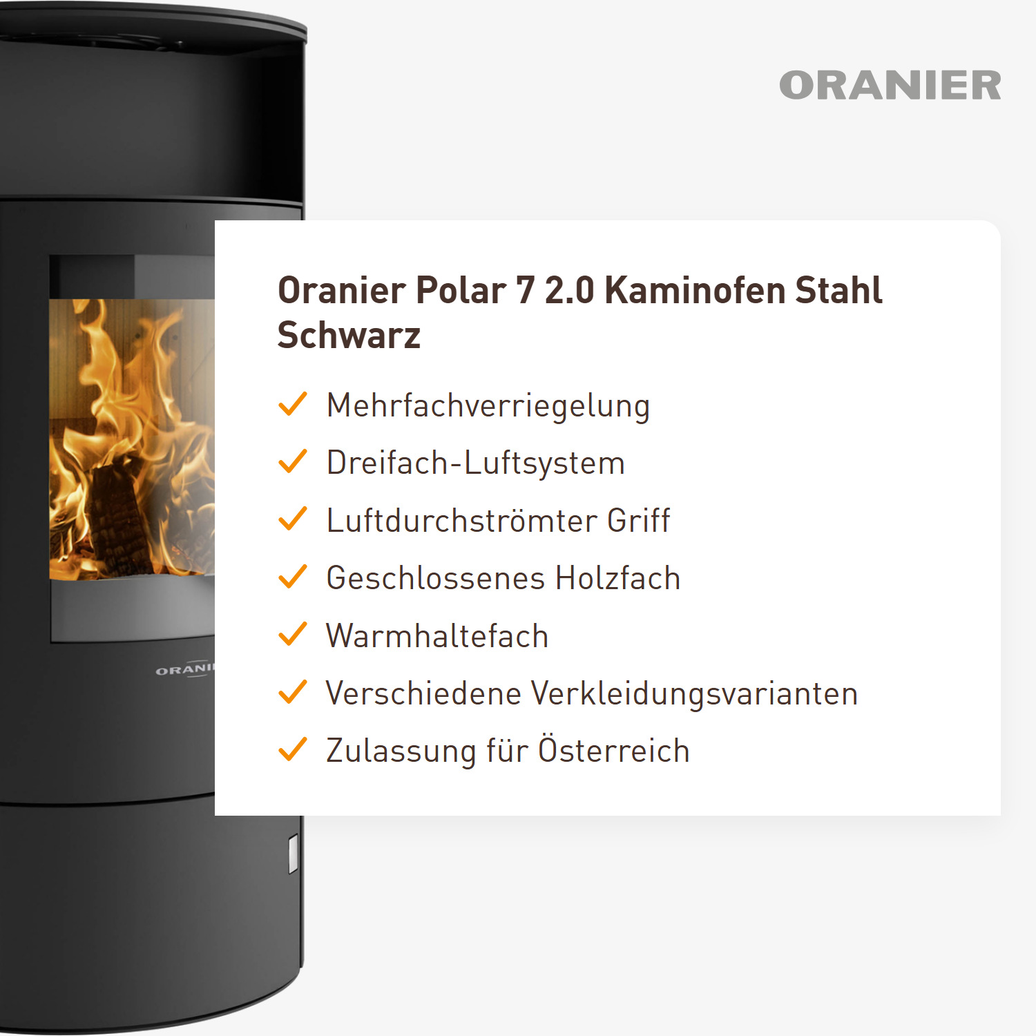 Oranier Polar 7 2.0 Kaminofen Stahl Schwarz