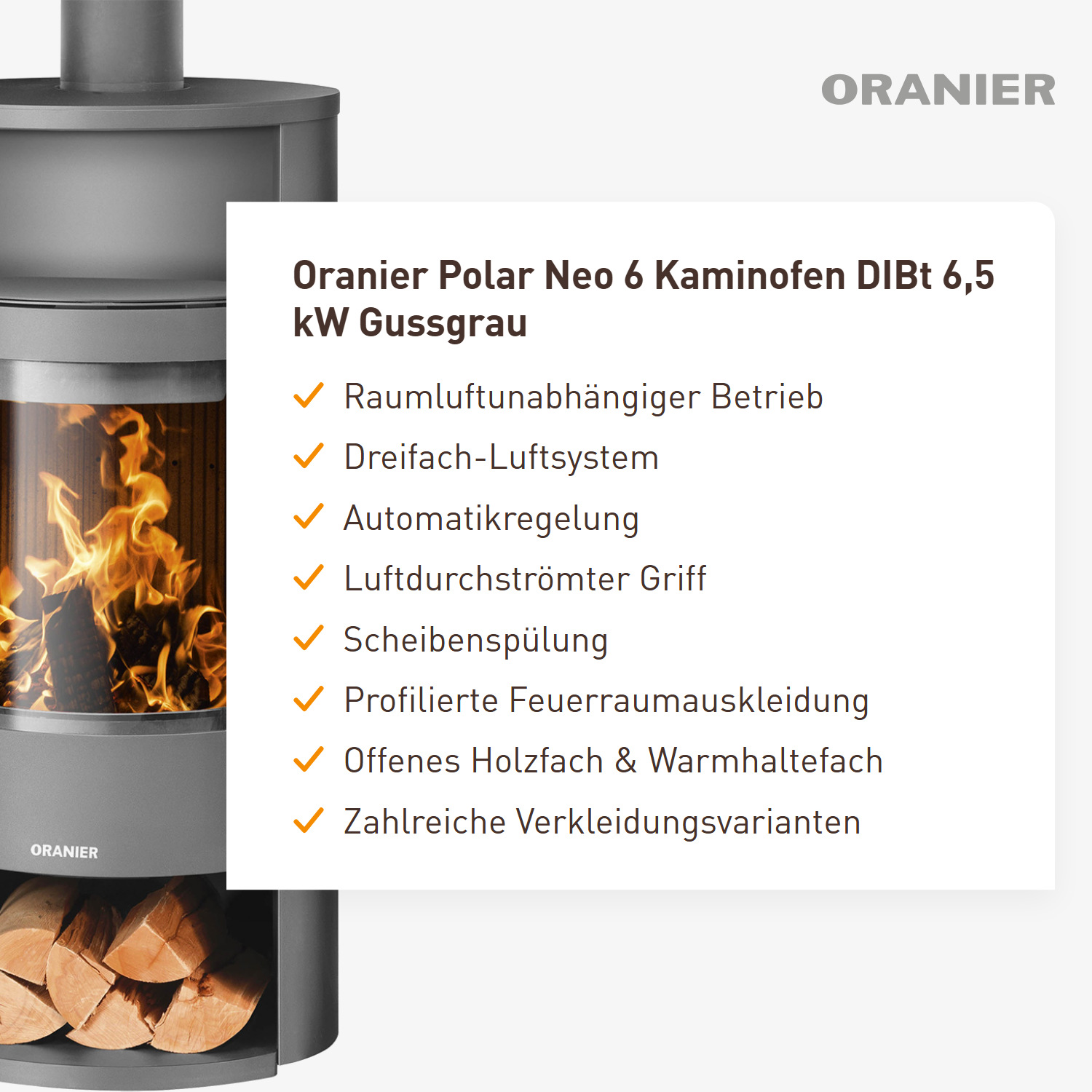 Oranier Polar Neo 6 Kaminofen Stahl Gussgrau, DIBt