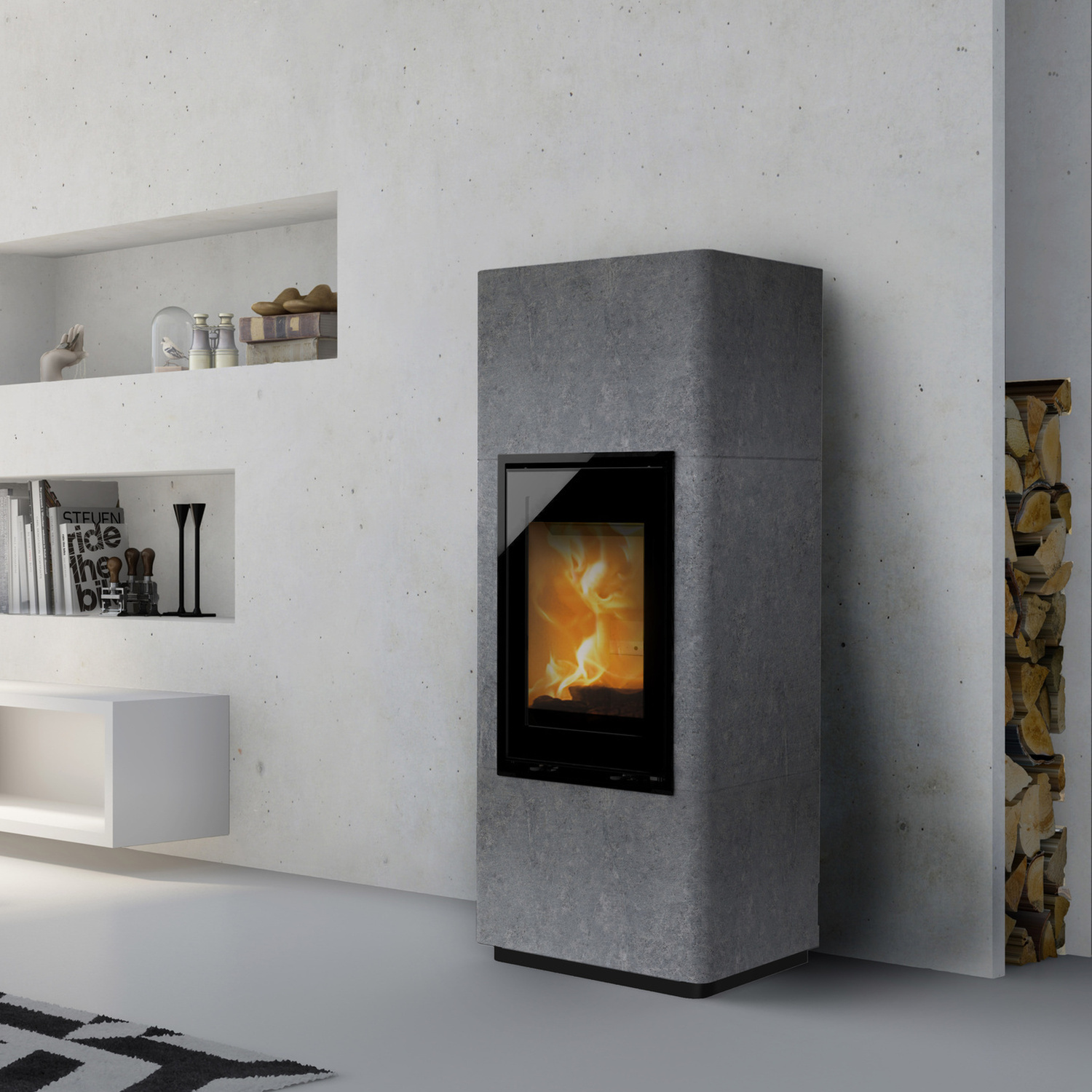 Lotus Beto 700M Kaminofen, Beton, Magic-Tür, Türanschlag links, Topplatte grau