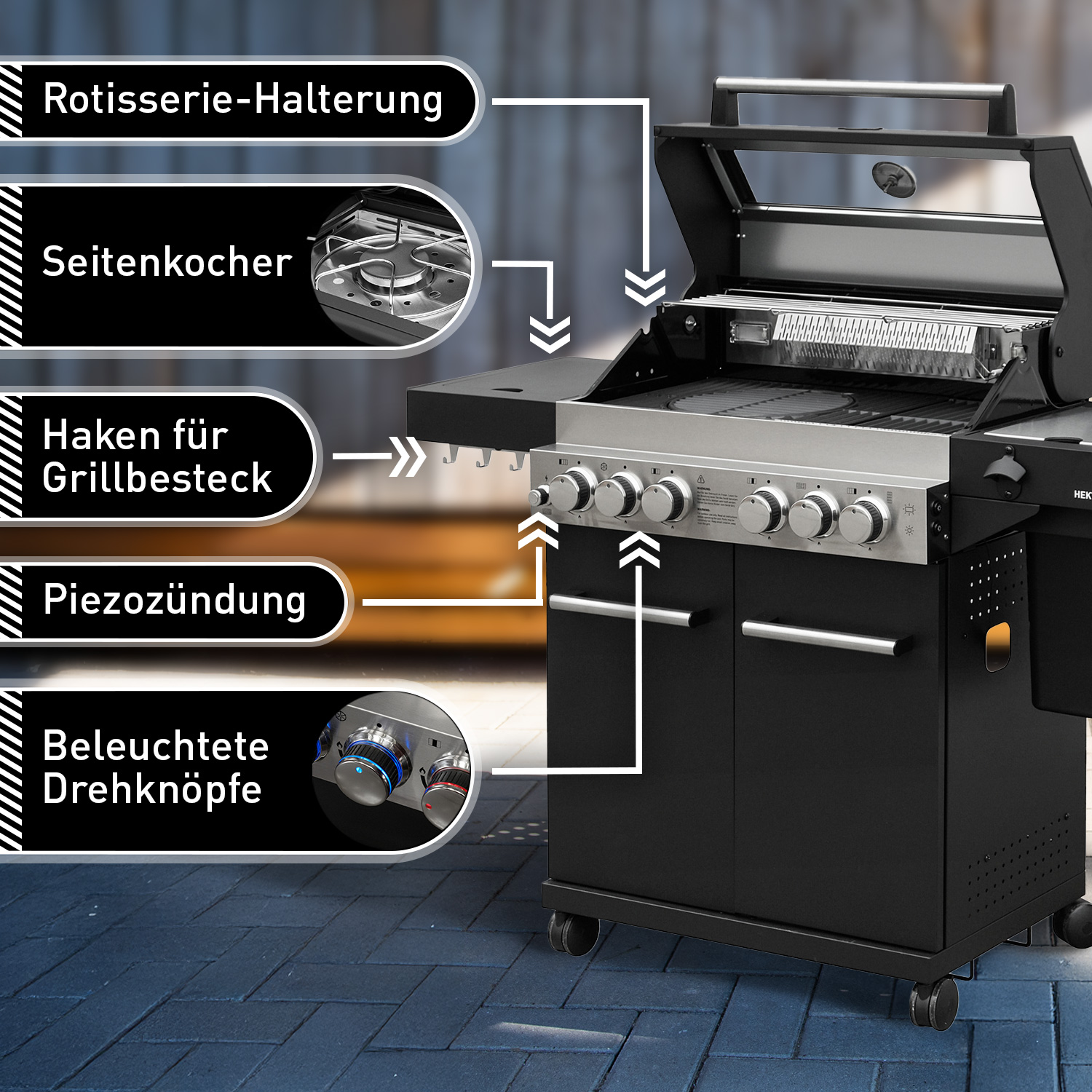 Feuergott Gas-Grillstation Hektor 4B-S inkl. Abdeckhaube