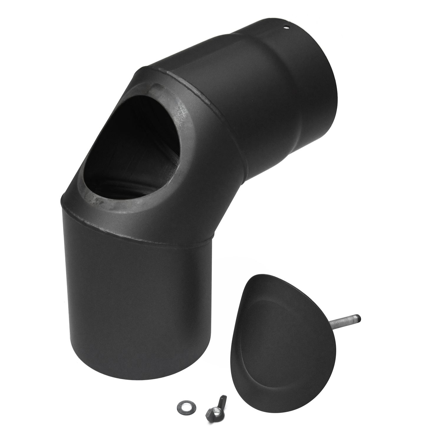 Raik Basic Rauchrohrbogen 150mm schwarz 90° mit Tür für Rauchrohr / Ofenrohr
