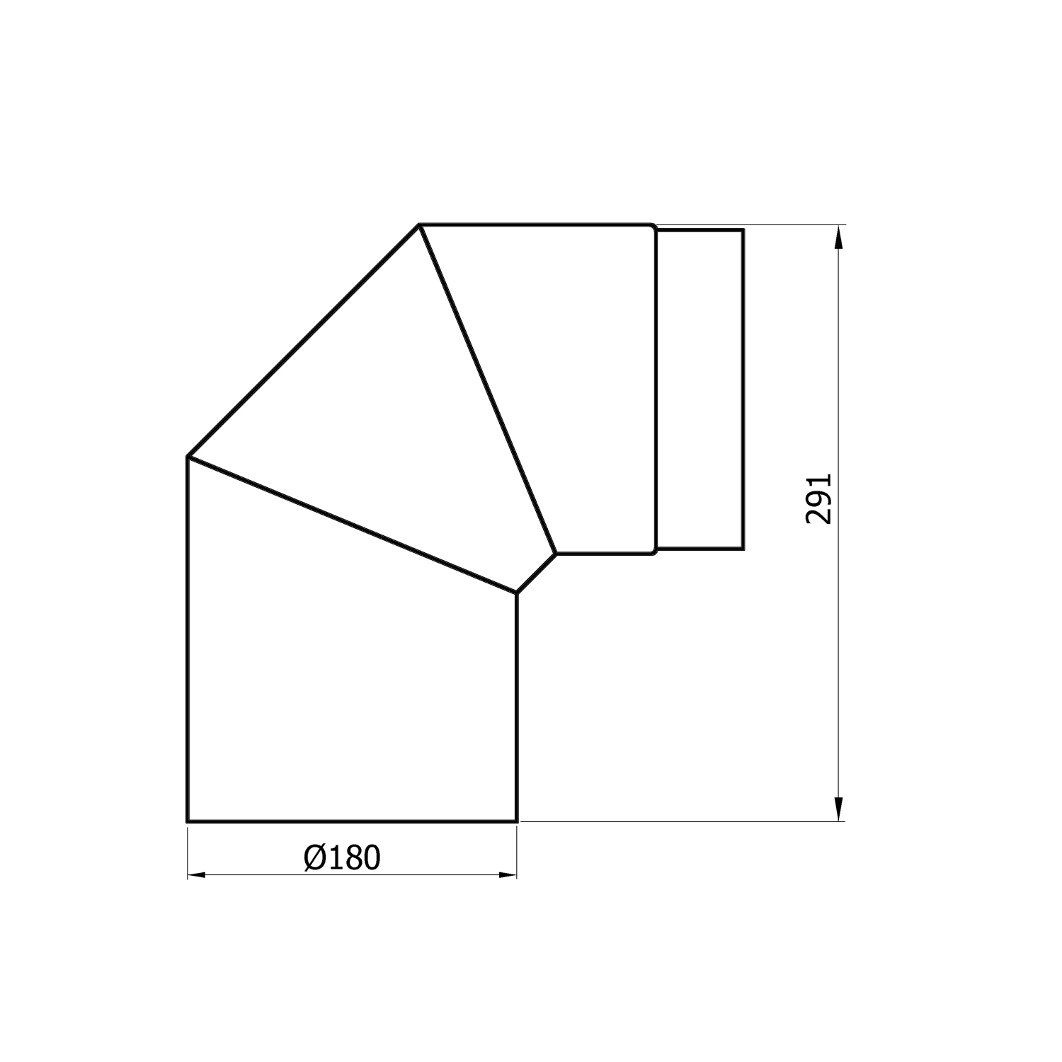 Raik Basic Rauchrohrbogen 180mm schwarz 90° ohne Tür für Rauchrohr / Ofenrohr