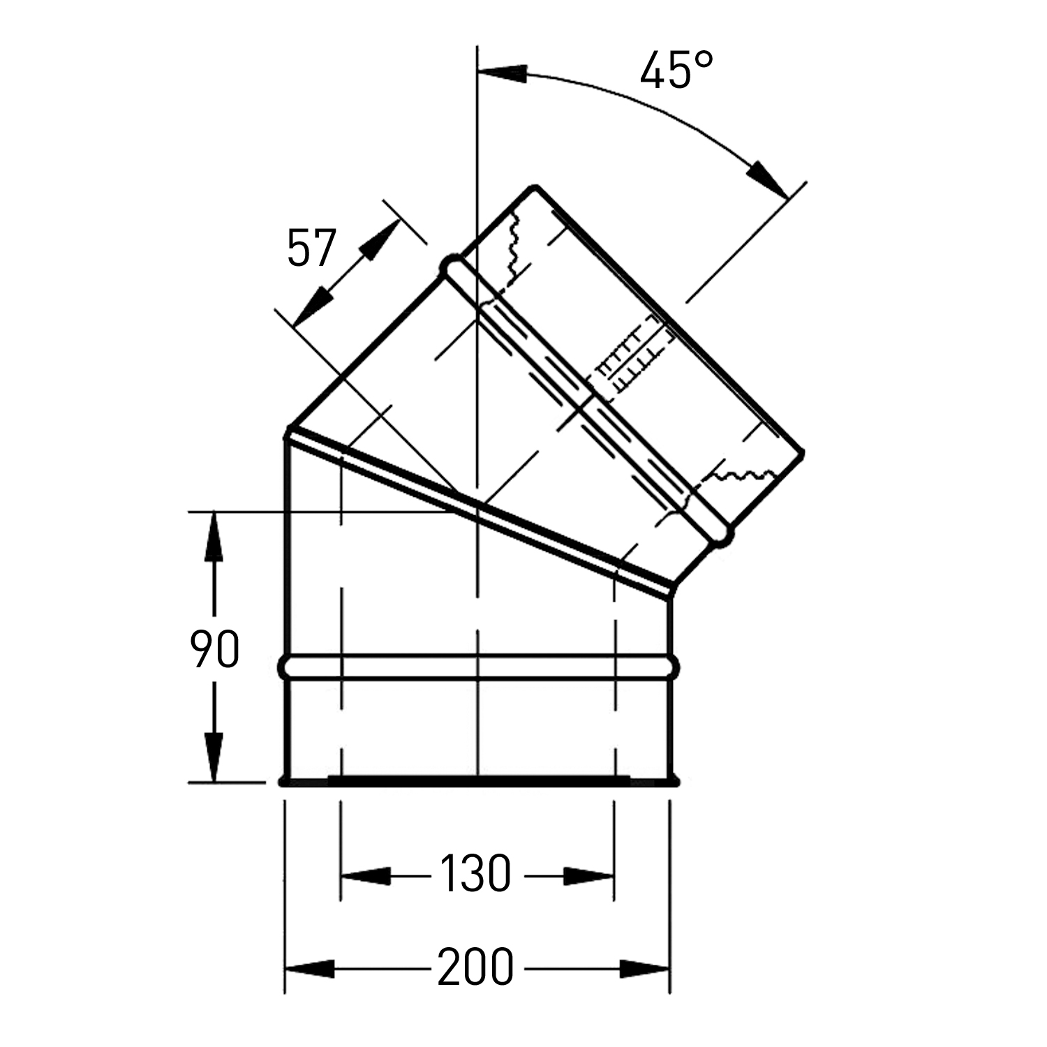 Trimline CC Bogen 45° 130-200