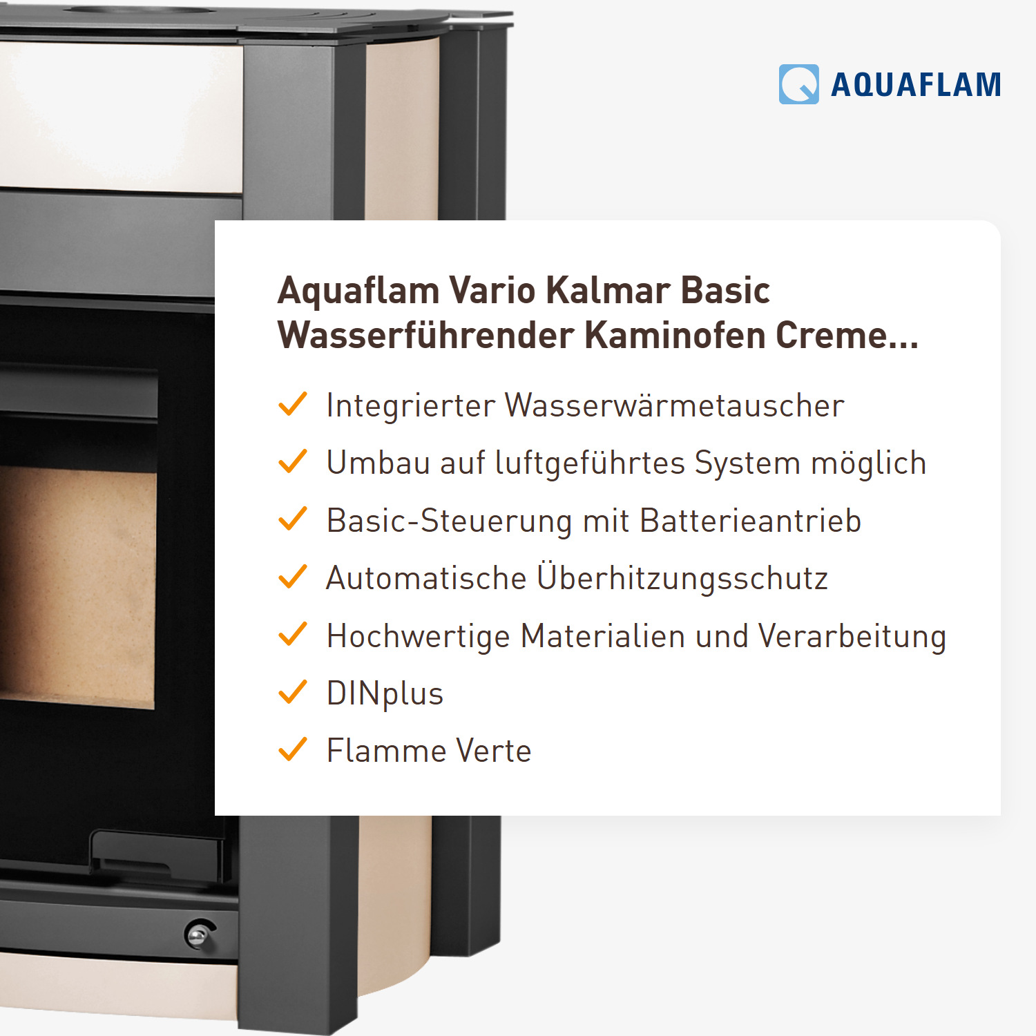 Aquaflam Vario Kalmar Basic Wasserführender Kaminofen Creme 11/5 kW