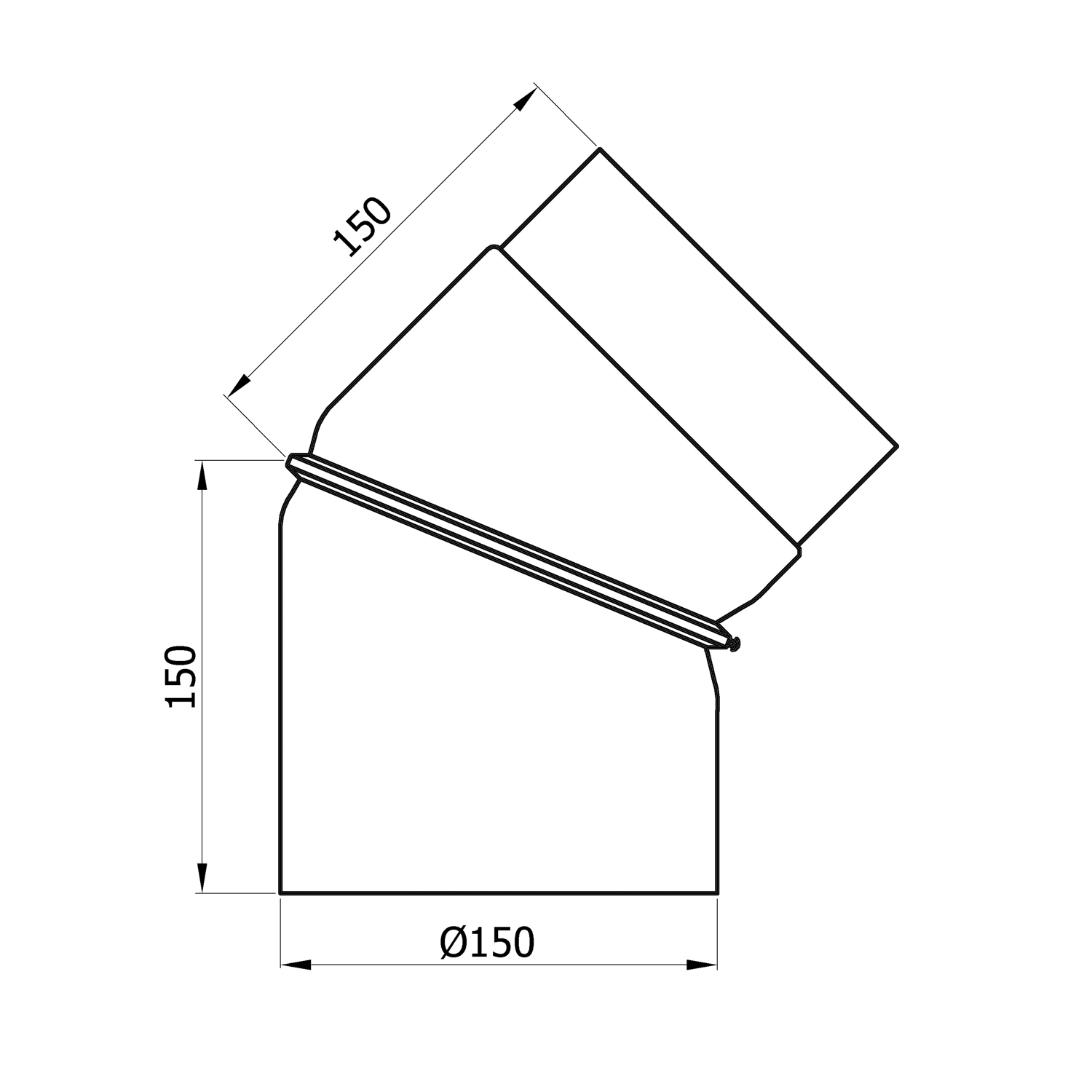 Raik Basic Rauchrohrbogen 150mm schwarz 0–45° ohne Tür für Rauchrohr / Ofenrohr