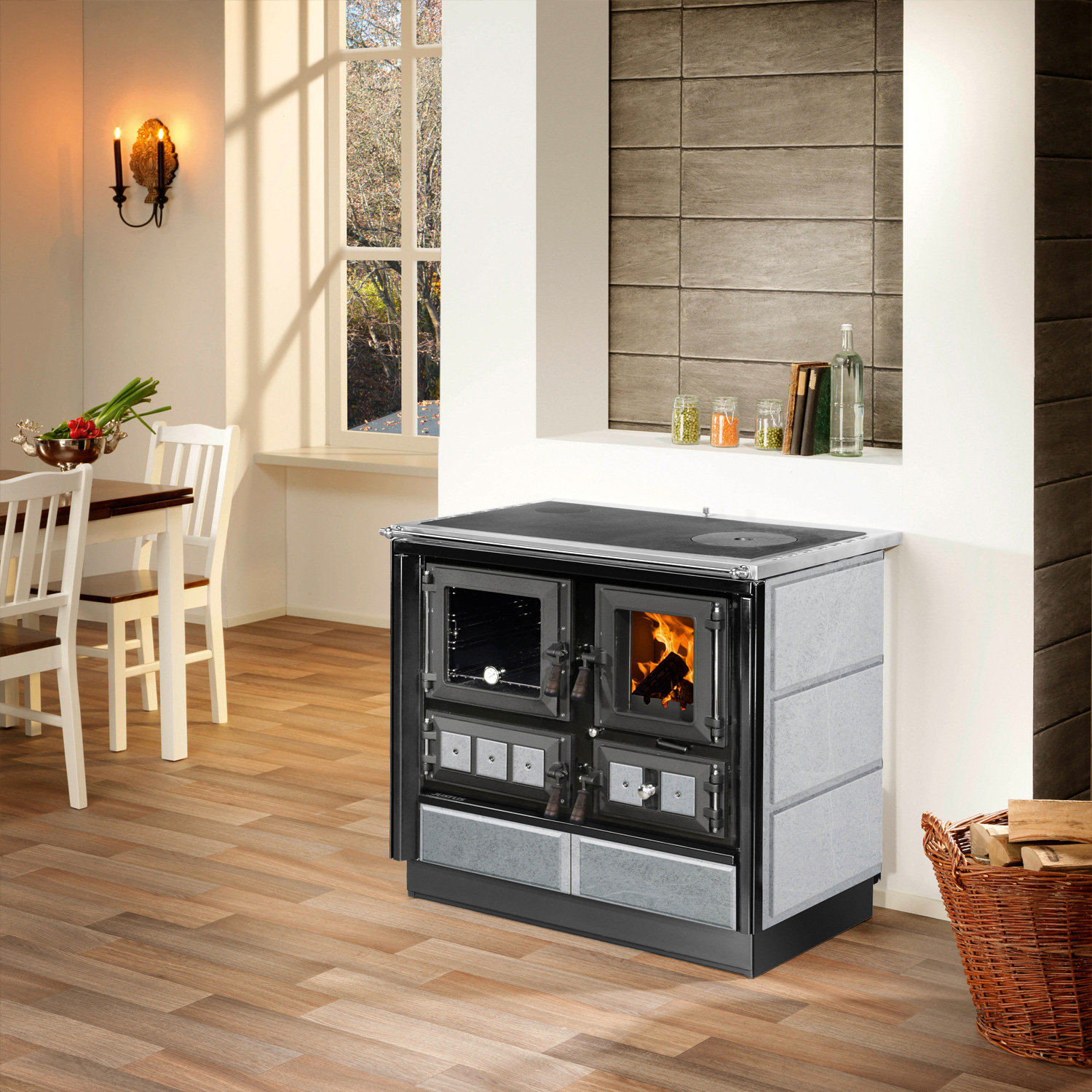 Justus Rustico-90 2.0 Cuisinière en acier/pierre ollaire, four à gauche