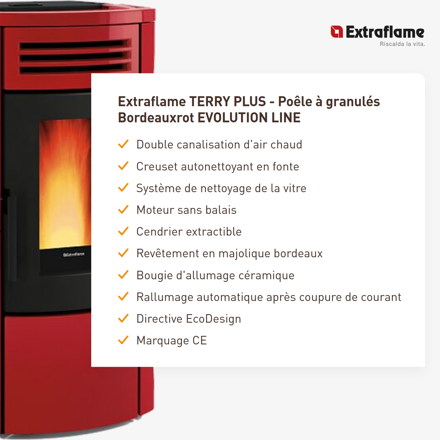 Extraflame TERRY PLUS - Bordeauxrot poêle à granulés EVOLUTION LINE