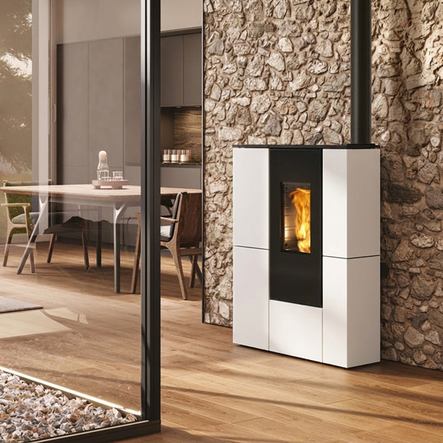 Edilkamin Tratto 9+ Poêle à granulés coaxial habillage acier blanc