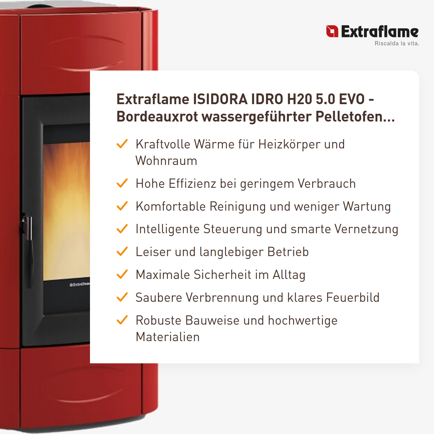 Extraflame ISIDORA IDRO H20 5.0 EVO - Bordeauxrot wassergeführter Pelletofen EVOLUTION LINE