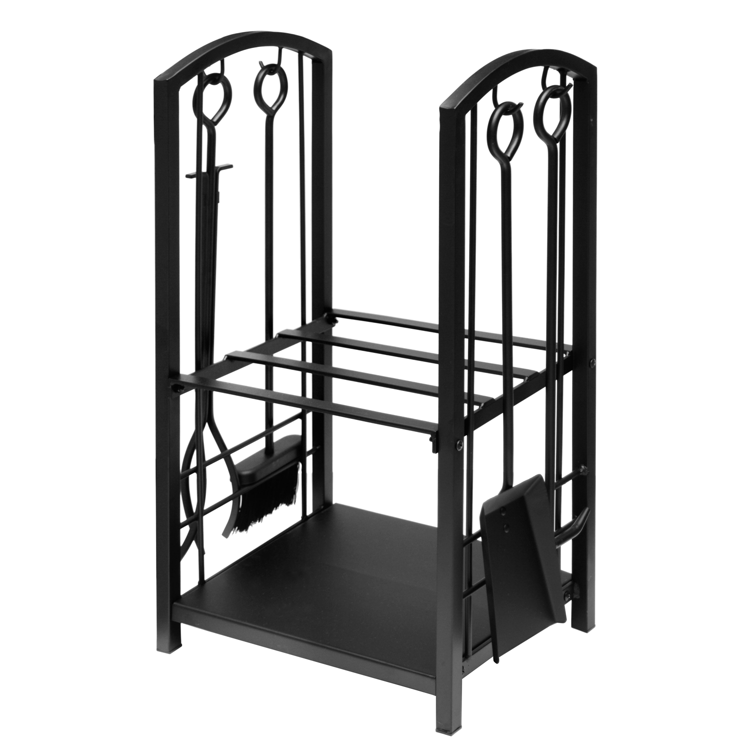 Raik Étagère à bois & Ensemble d'accessoires de cheminée Wilhelm, 4 pièces, noir, 74 cm