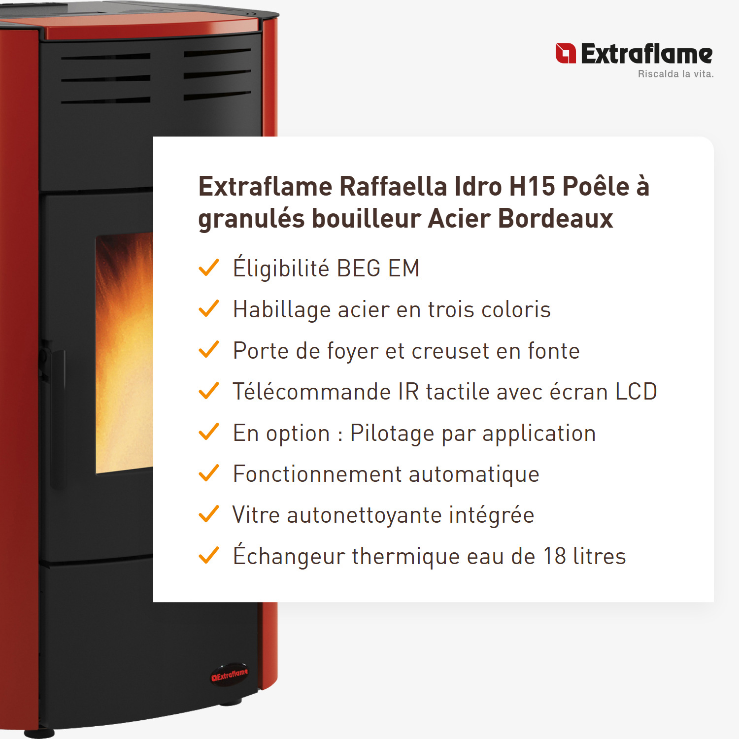 Extraflame Raffaella Idro H15 Poêle à granulés bouilleur Acier Bordeaux