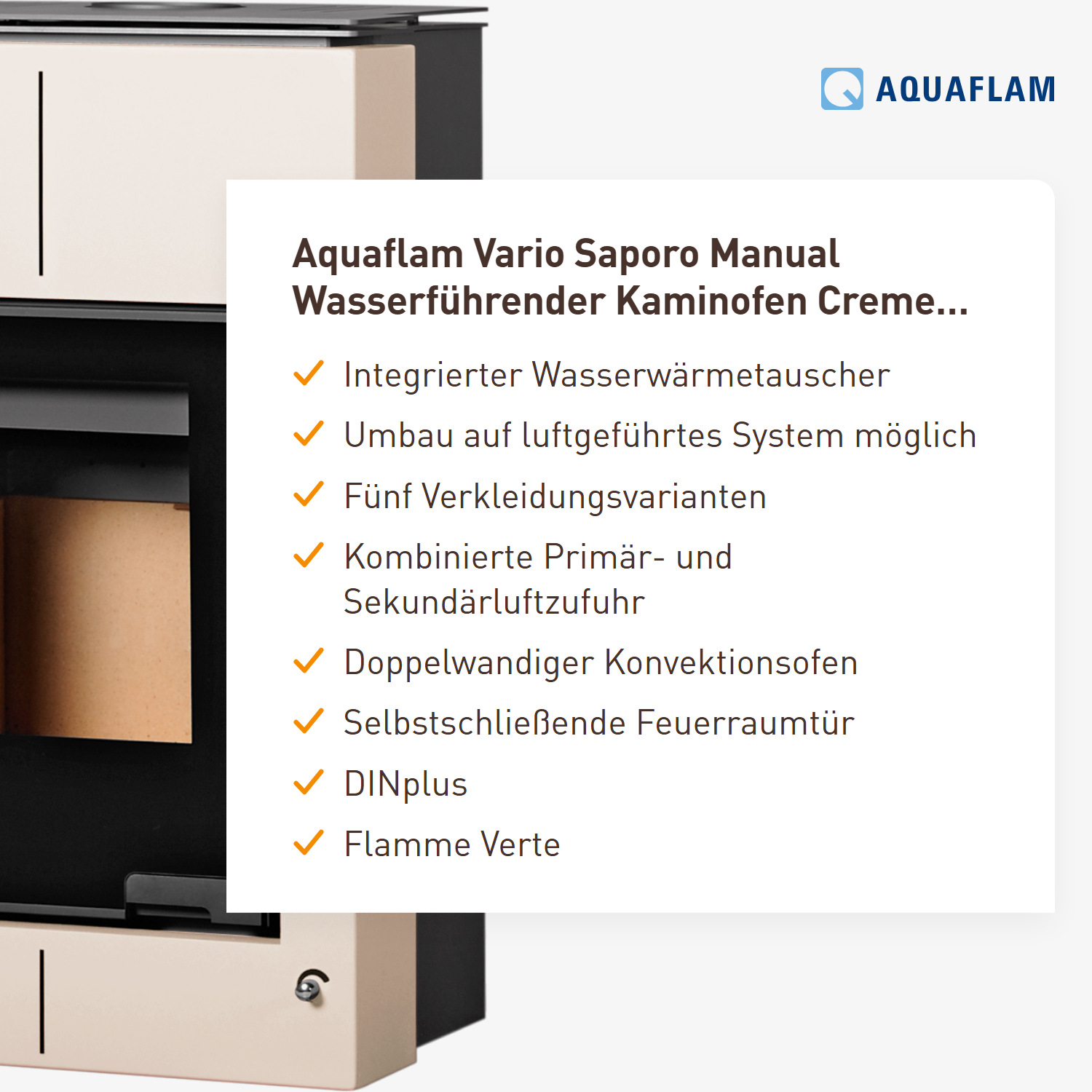 Aquaflam Vario Saporo Manual Wasserführender Kaminofen Creme 11/7 kW