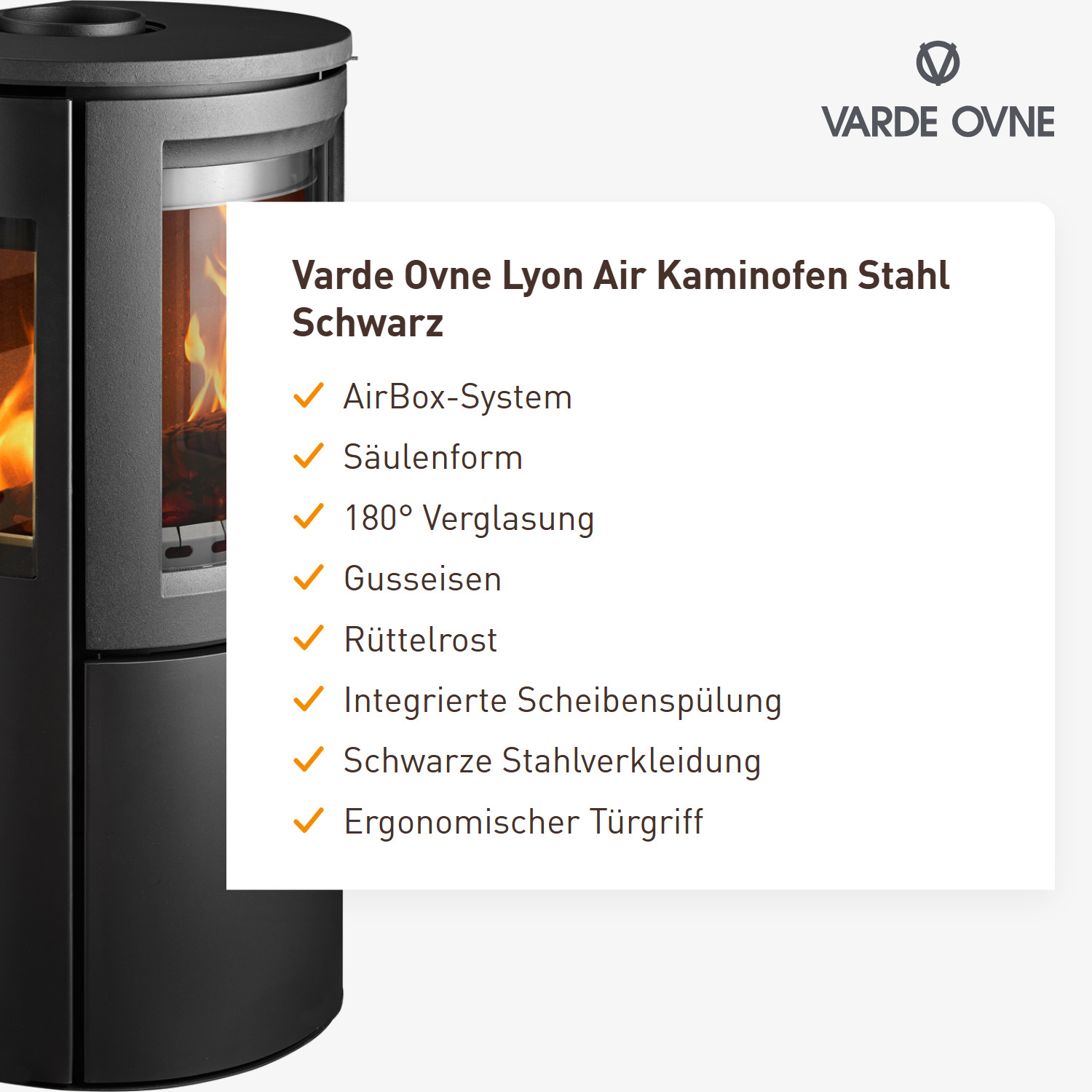 Varde Ovne Lyon Air Kaminofen Stahl Schwarz