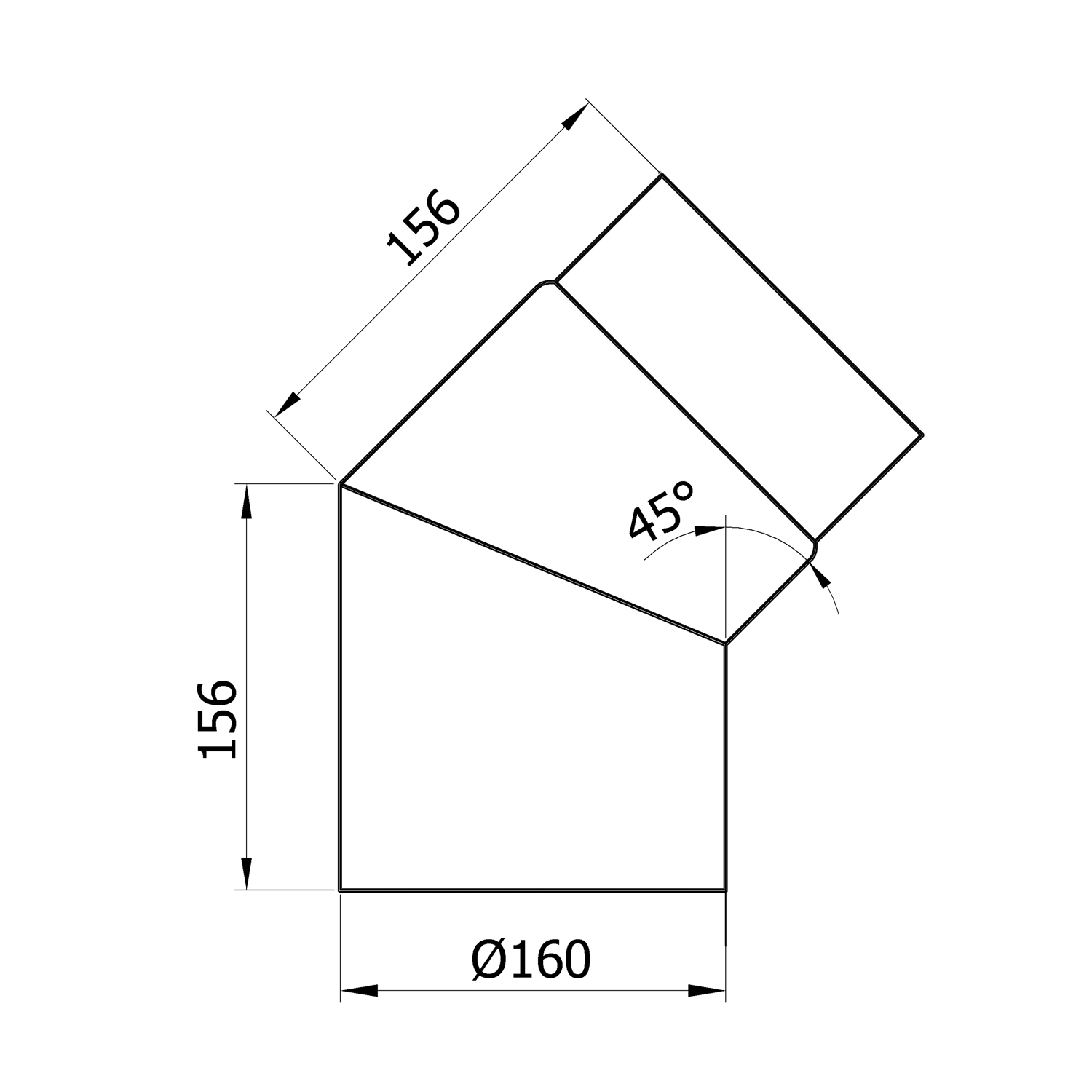 Raik Basic Rauchrohrbogen 160mm schwarz 45° ohne Tür für Rauchrohr / Ofenrohr