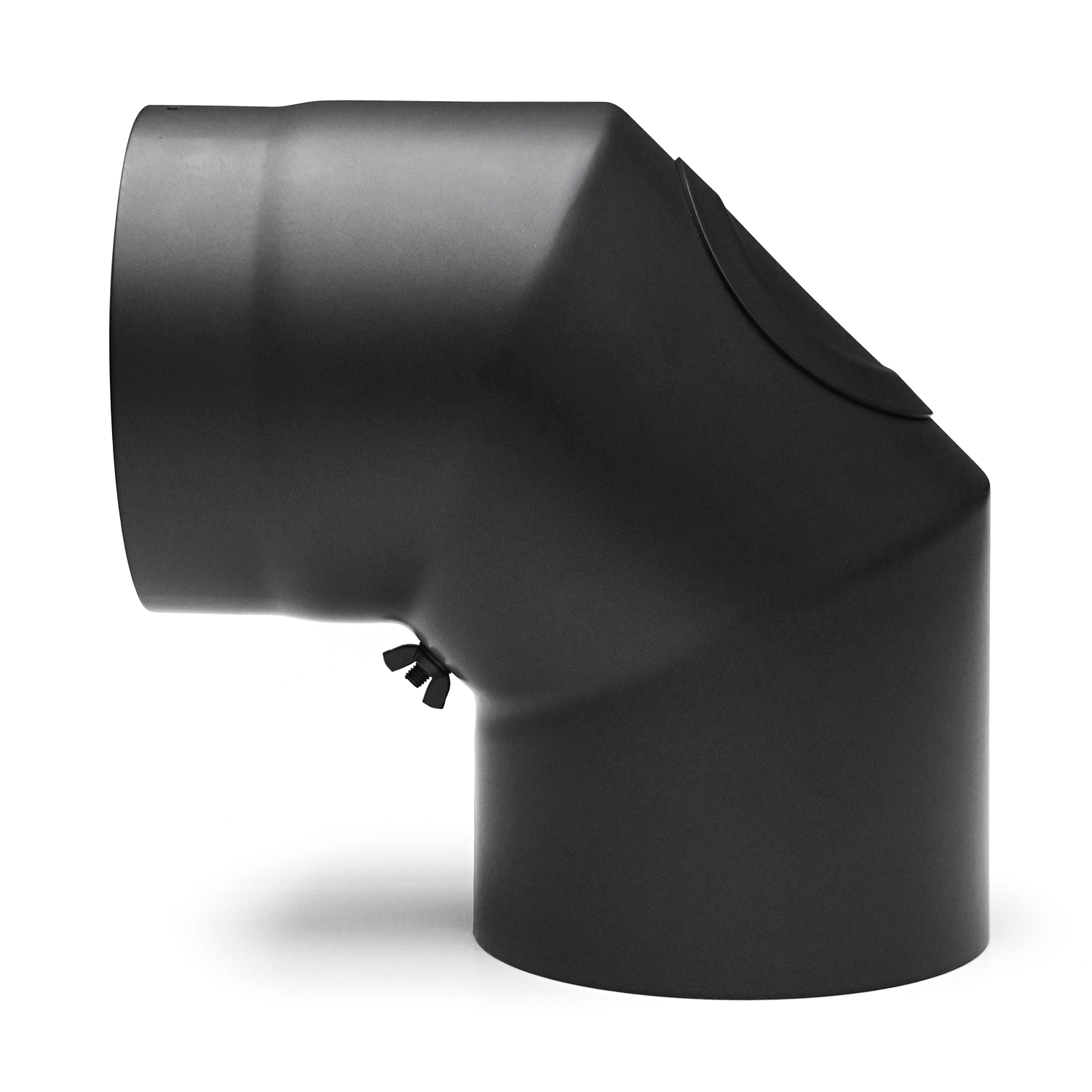 Raik Basic Rauchrohrbogen 160mm schwarz 90° mit Tür für Rauchrohr / Ofenrohr