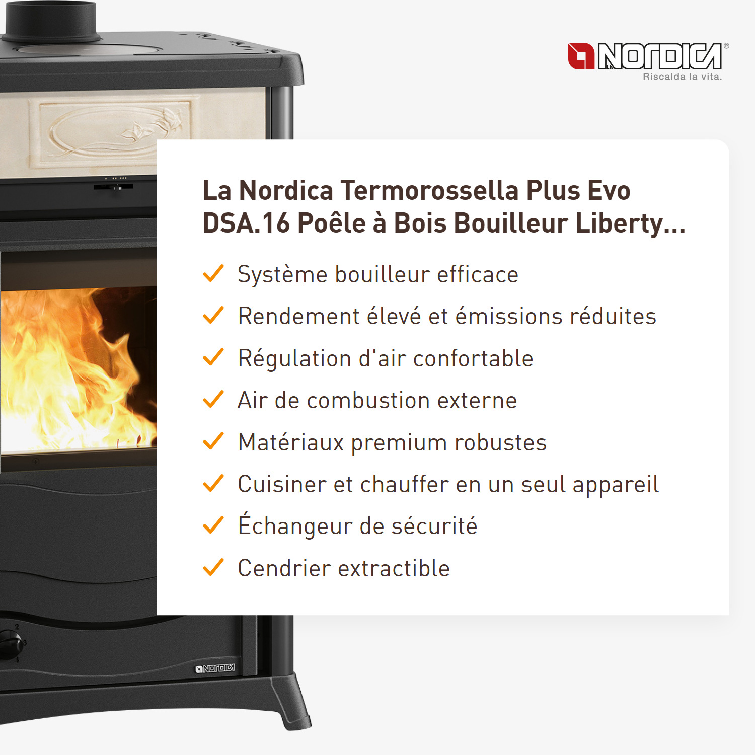 La Nordica Termorossella Plus Evo DSA.16 Poêle à bois bouilleur Liberty Panna