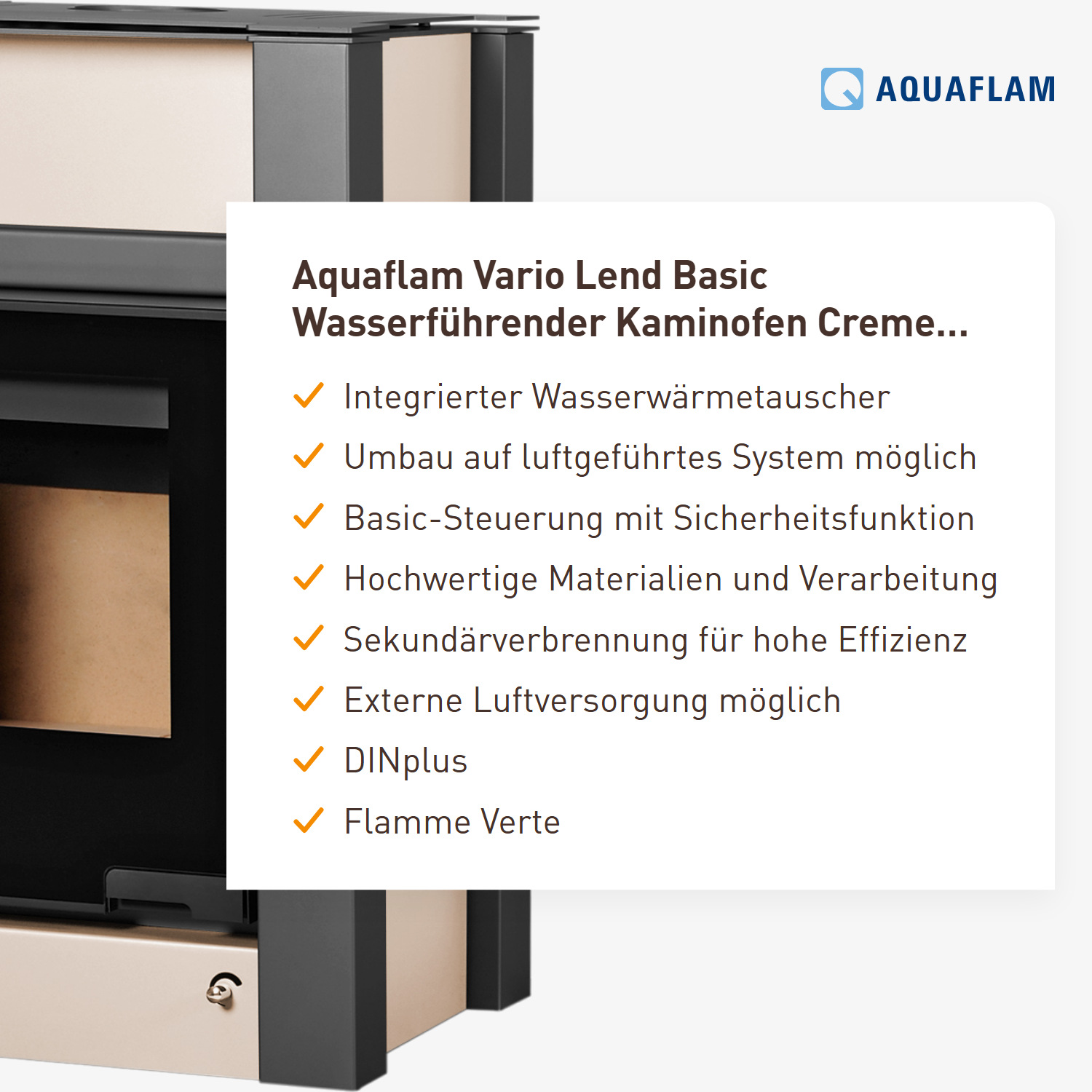 Aquaflam Vario Lend Basic Wasserführender Kaminofen Creme 11/7 kW