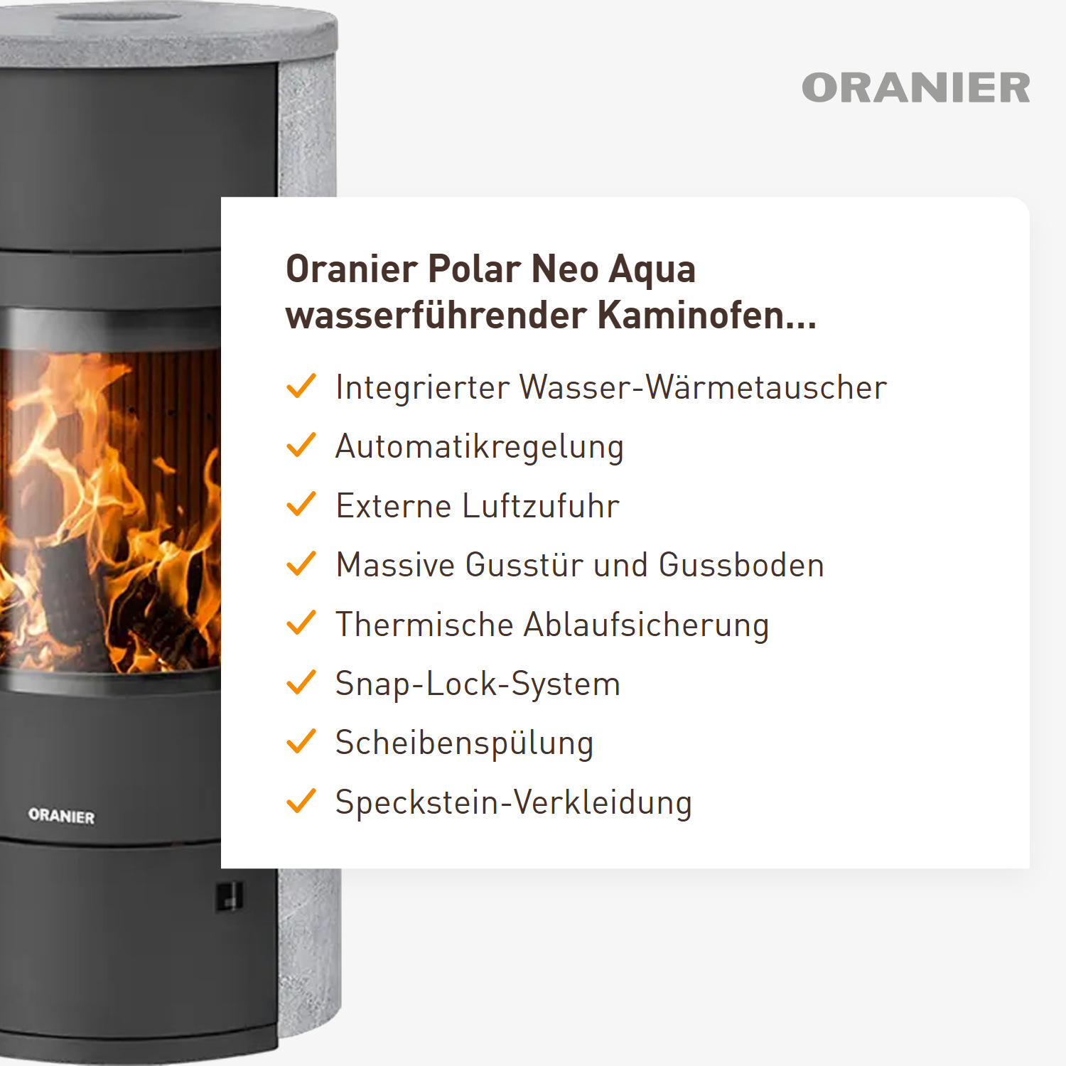 Oranier Polar Neo Aqua wasserführender Kaminofen Speckstein