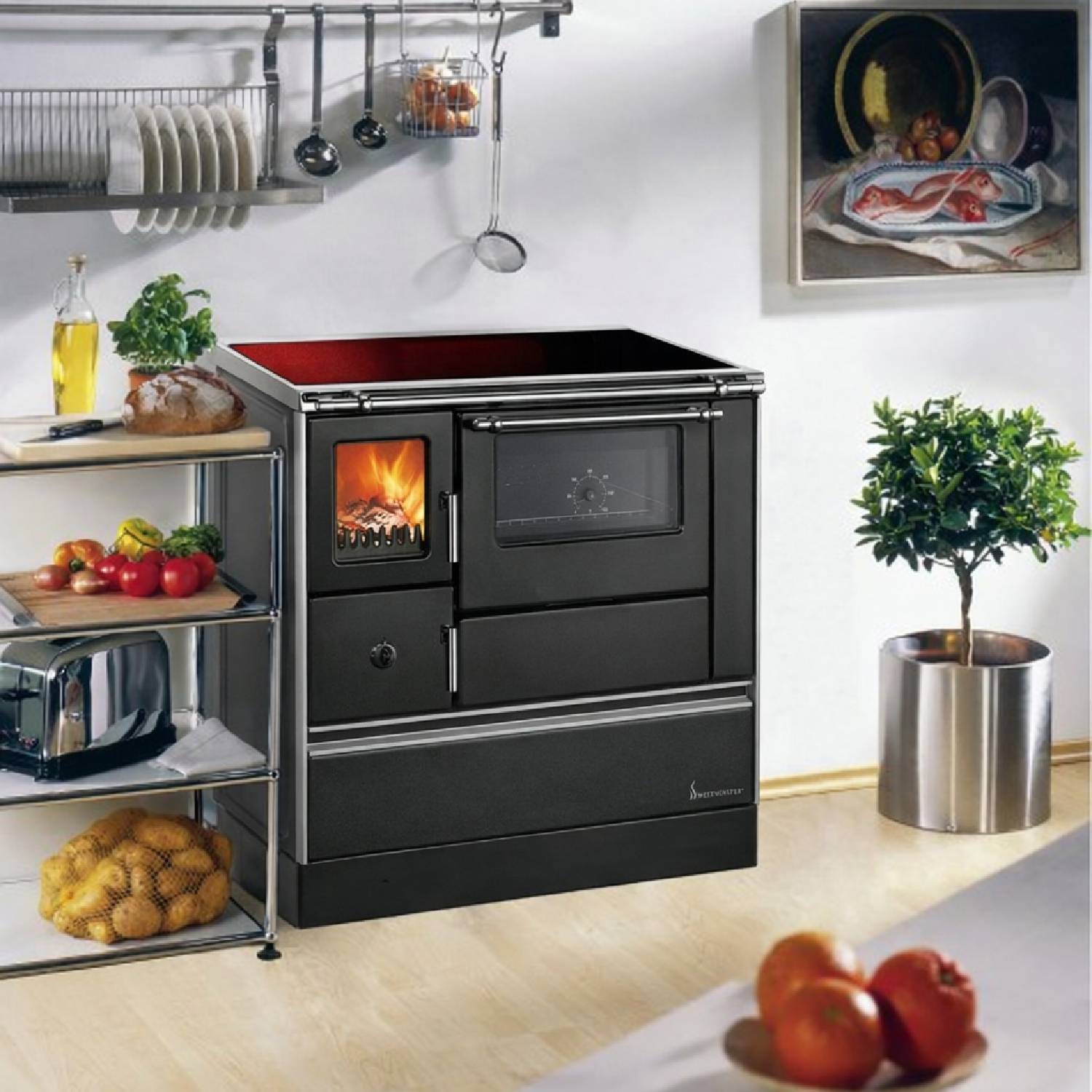 Westminster Holzherd K 76F-90 Ceranfeld schwarz Rauchrohranschluss links
