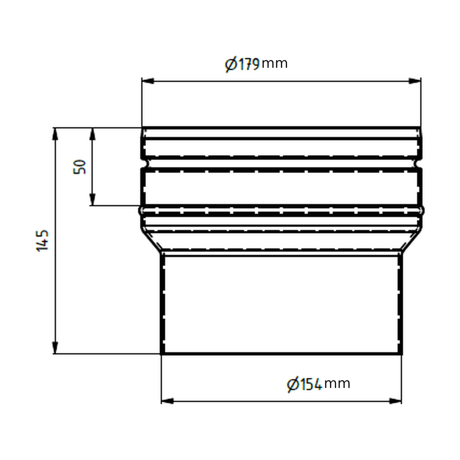 Raik Lifestyle Erweiterung Durchmesser 150w/Durchmesser 180e 2,00mm l=145mm mit Dichtung schwarz für Rauchrohr/ Ofenrohr