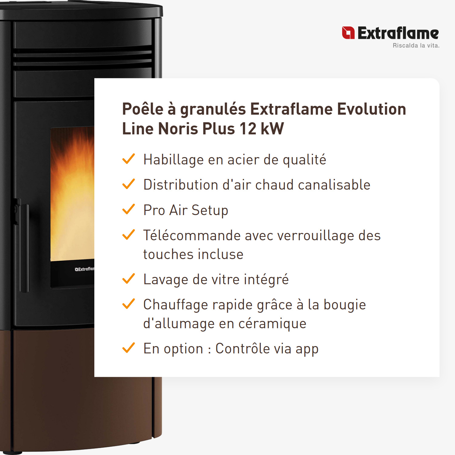 Extraflame Evolution Line Noris Plus poêle à granulés acier bronze