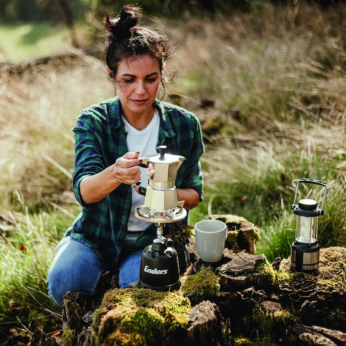 Enders Campingkocher Olymp mit Gaskartusche und Espressokanne