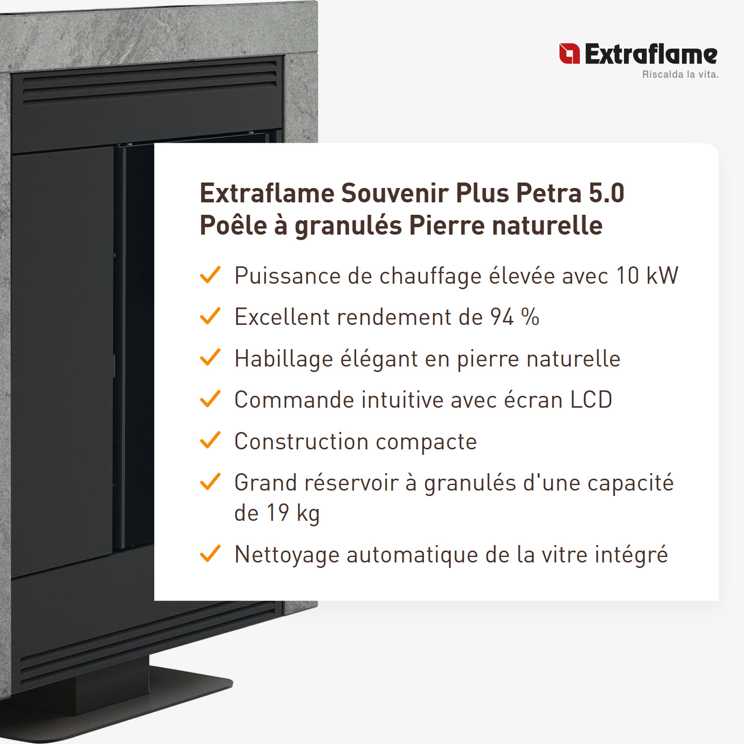 Extraflame Souvenir Plus Petra 5.0 Poêle à granulés pierre naturelle