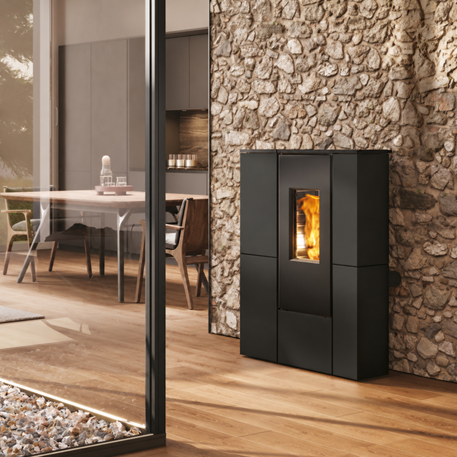 Edilkamin Tratto 9+ Poêle à granulés sortie fumées arrière habillage acier noir