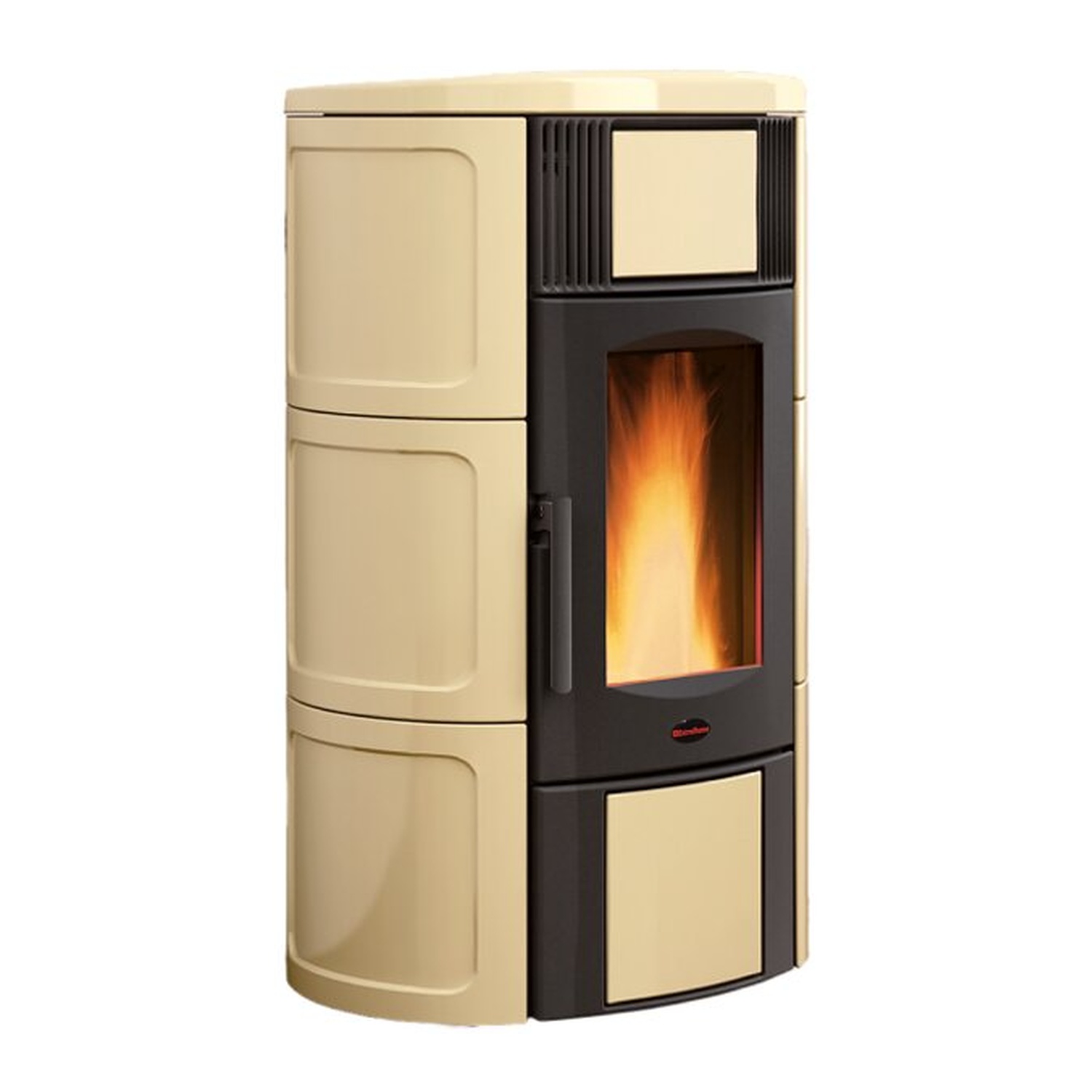 Extraflame ISIDE IDRO 5.0.16 wasserführender Pelletofen Pergament Beige - TPSM 600 Hochleistungs-Pufferspeicher montiert silber -Heizungsausdehnungsgefäß 80 L