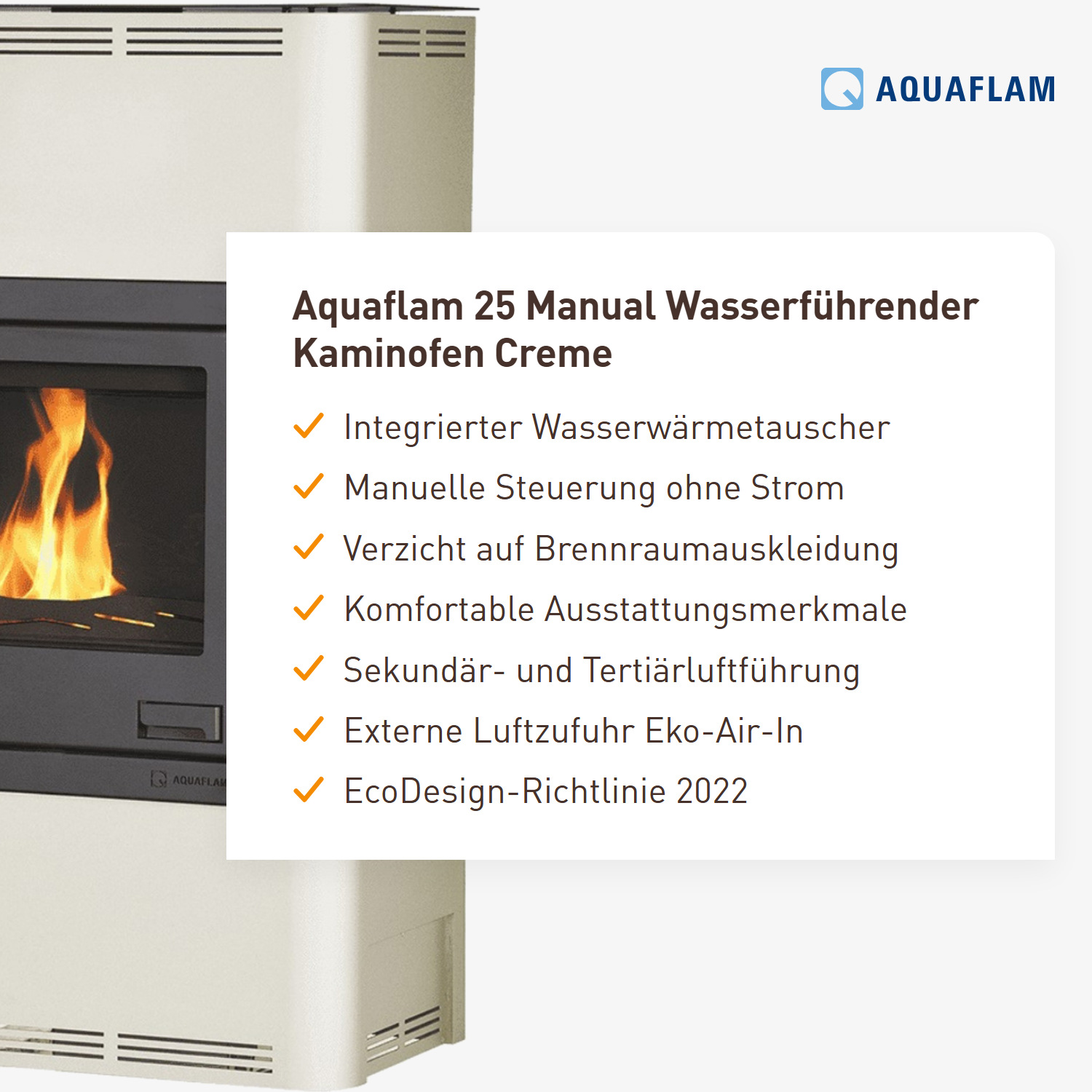 Aquaflam 25 Manual Wasserführender Kaminofen Creme