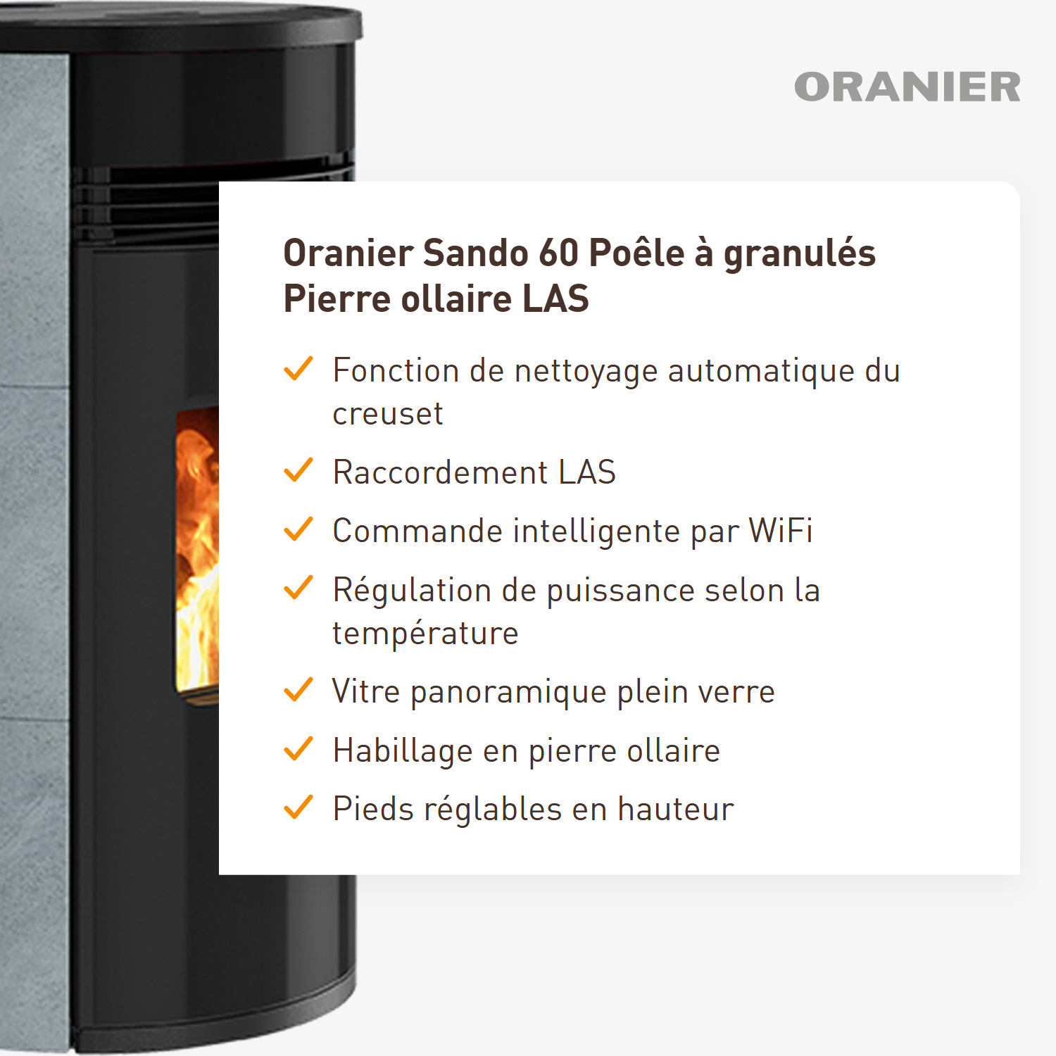 Oranier Sando 60 poêle à granulés pierre ollaire LAS