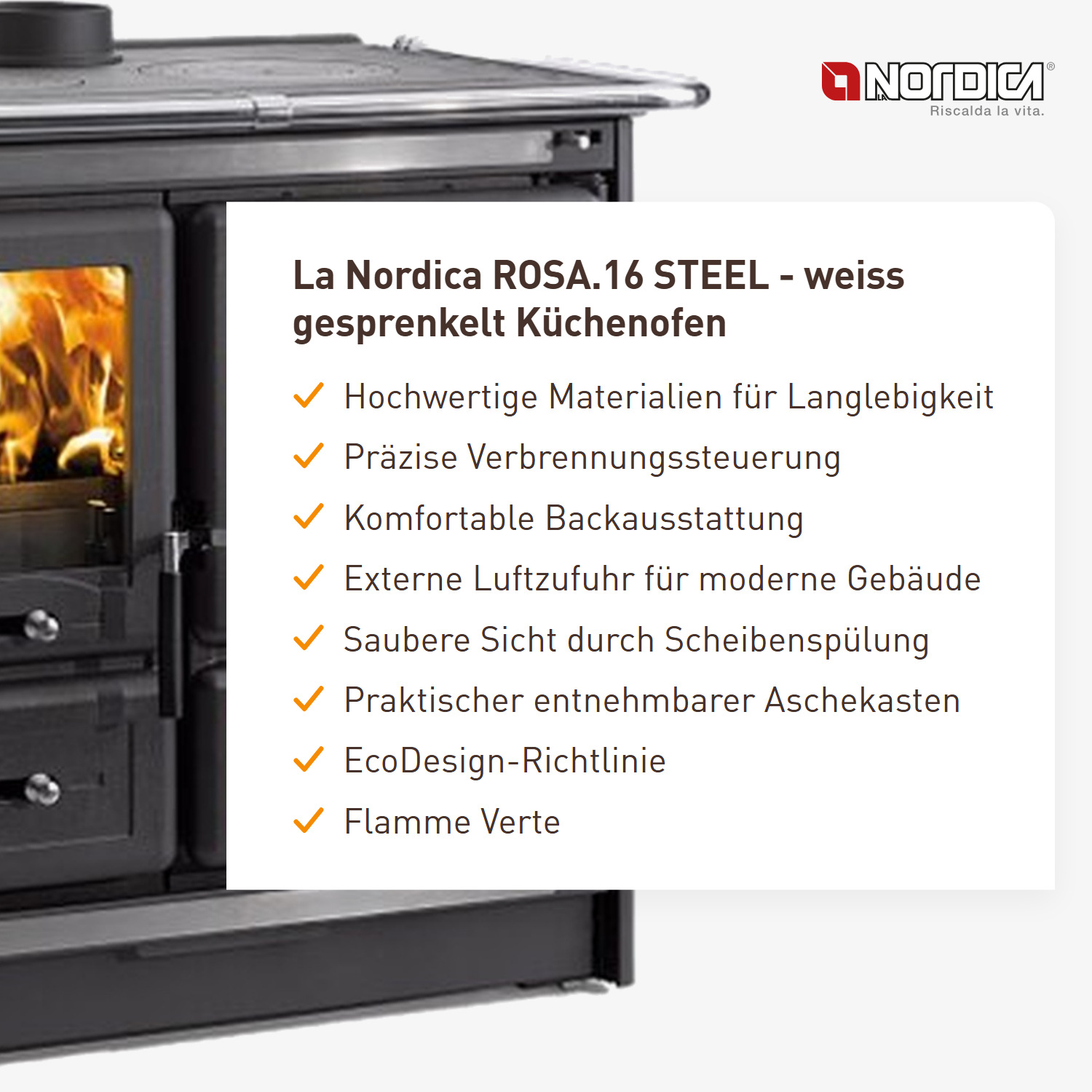 La Nordica ROSA.16 STEEL - weiss gesprenkelt Küchenofen