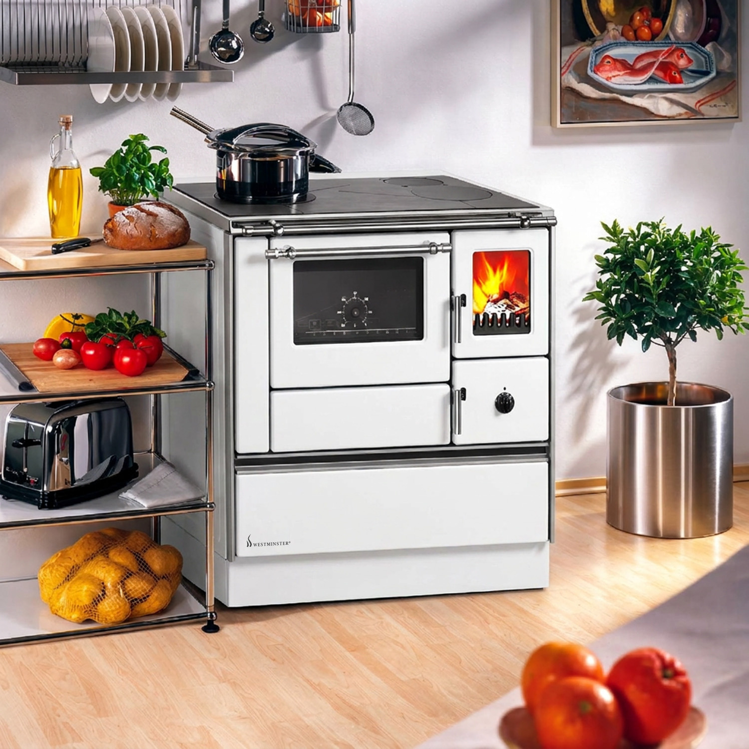 Westminster K 76F-90 Holzherd 7,6 kW weiß Rauchrohranschluss links