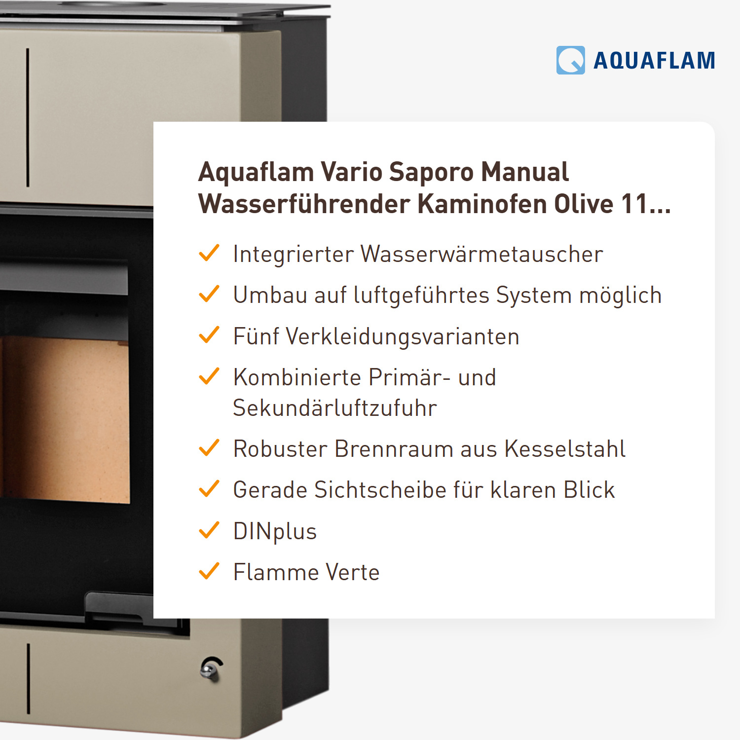 Aquaflam Vario Saporo Manual Wasserführender Kaminofen Olive 11/5 kW