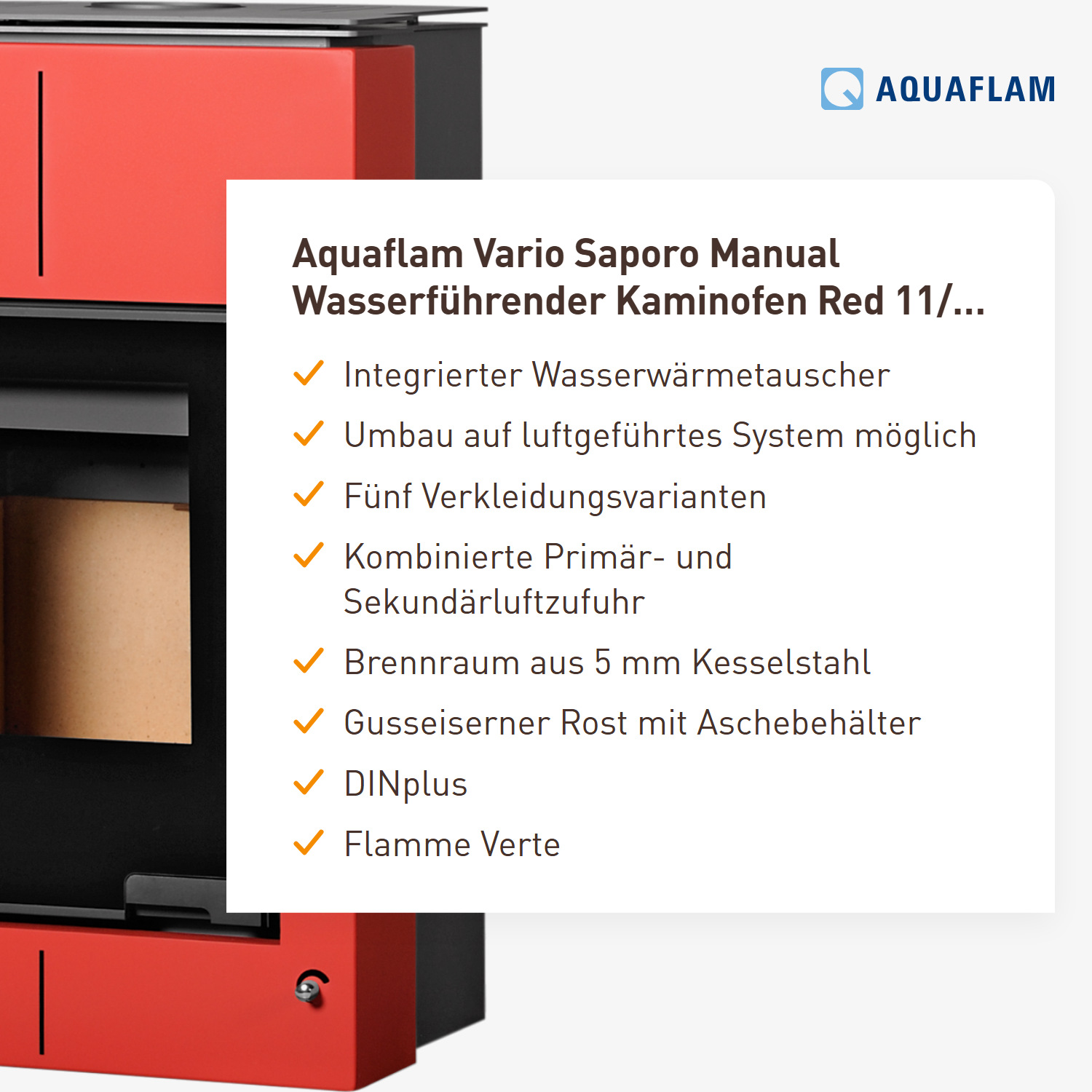 Aquaflam Vario Saporo Manual Wasserführender Kaminofen Red 11/7 kW