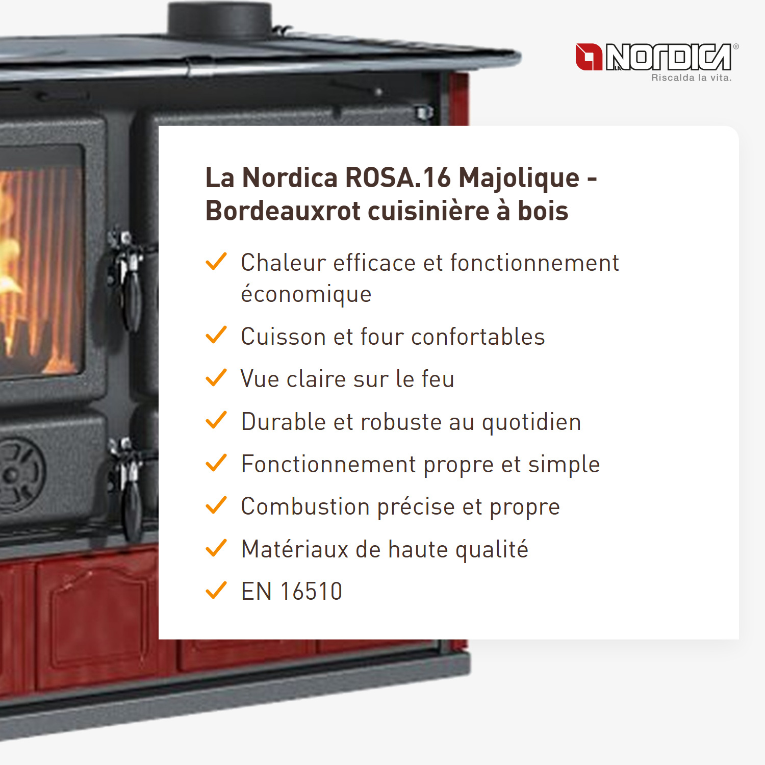 La Nordica ROSA.16 Majolique - rouge bordeaux cuisinière à bois