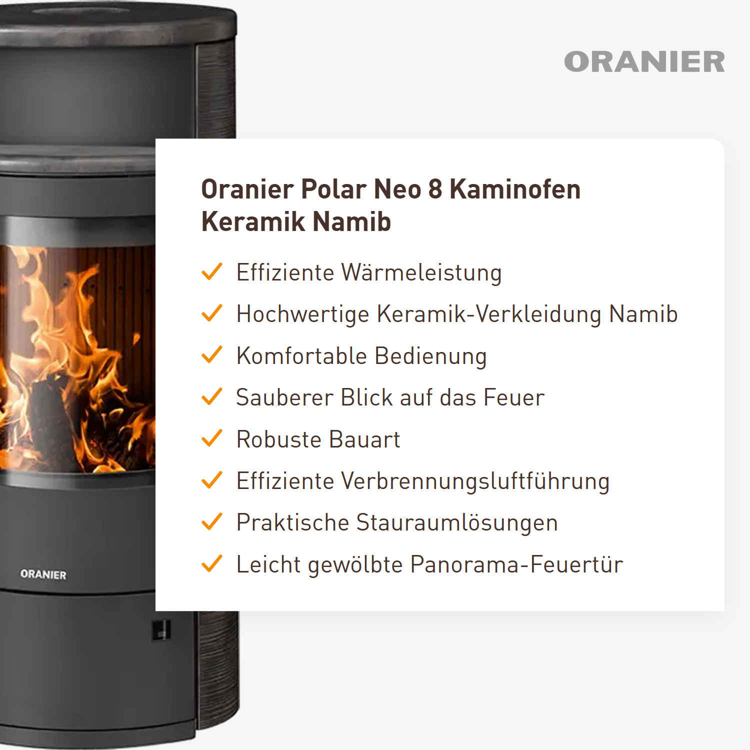 Oranier Polar Neo 8 Kaminofen Keramik Namib