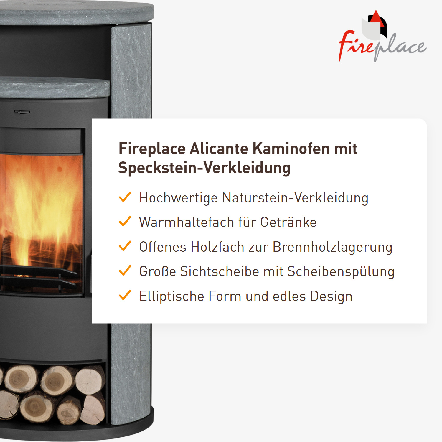 Fireplace Alicante Kaminofen Stahl Schwarz | Speckstein