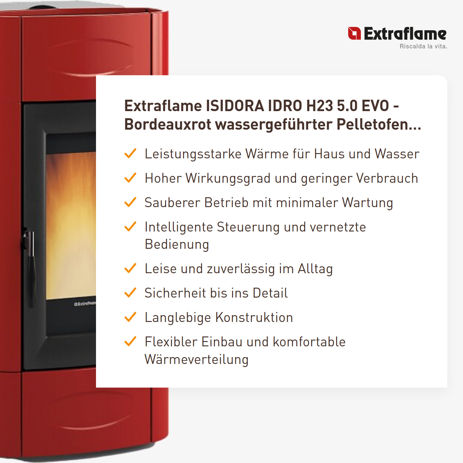 Extraflame ISIDORA IDRO H23 5.0 EVO - Bordeauxrot wassergeführter Pelletofen EVOLUTION LINE